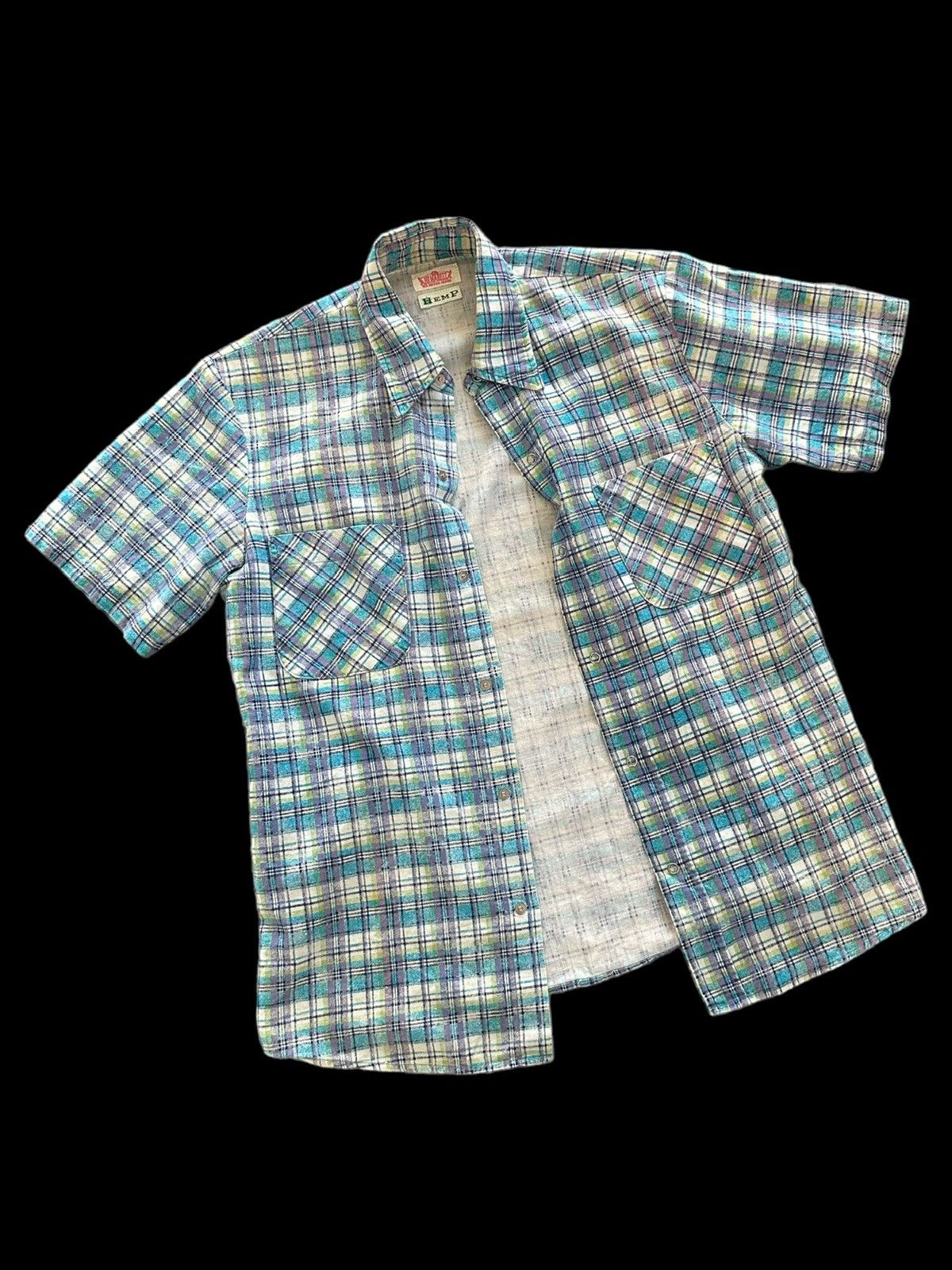 Blue Blue Japan × HOLLYWOOD RANCH MARKET × Japanese Brand 00's H.R Market x HEMP plaid shirt snap button Size US M / EU 48-50 / 2 - 3 Thumbnail