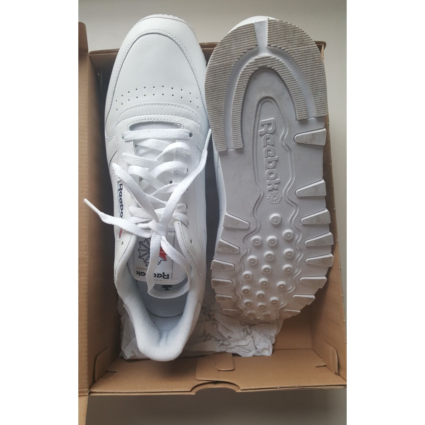 Reebok Classic White Leather Low Top Iconic Sneakers Size US 12 / EU 45 - 2 Thumbnail