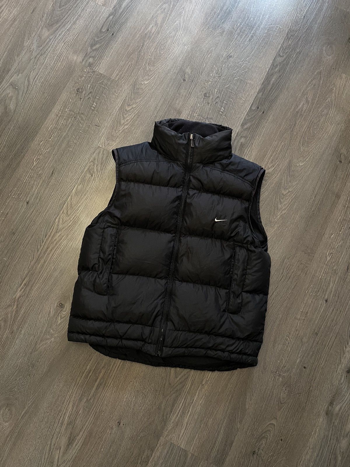Nike Vintage Nike puffer down nylon drill hoodie black vest Y2K | Grailed