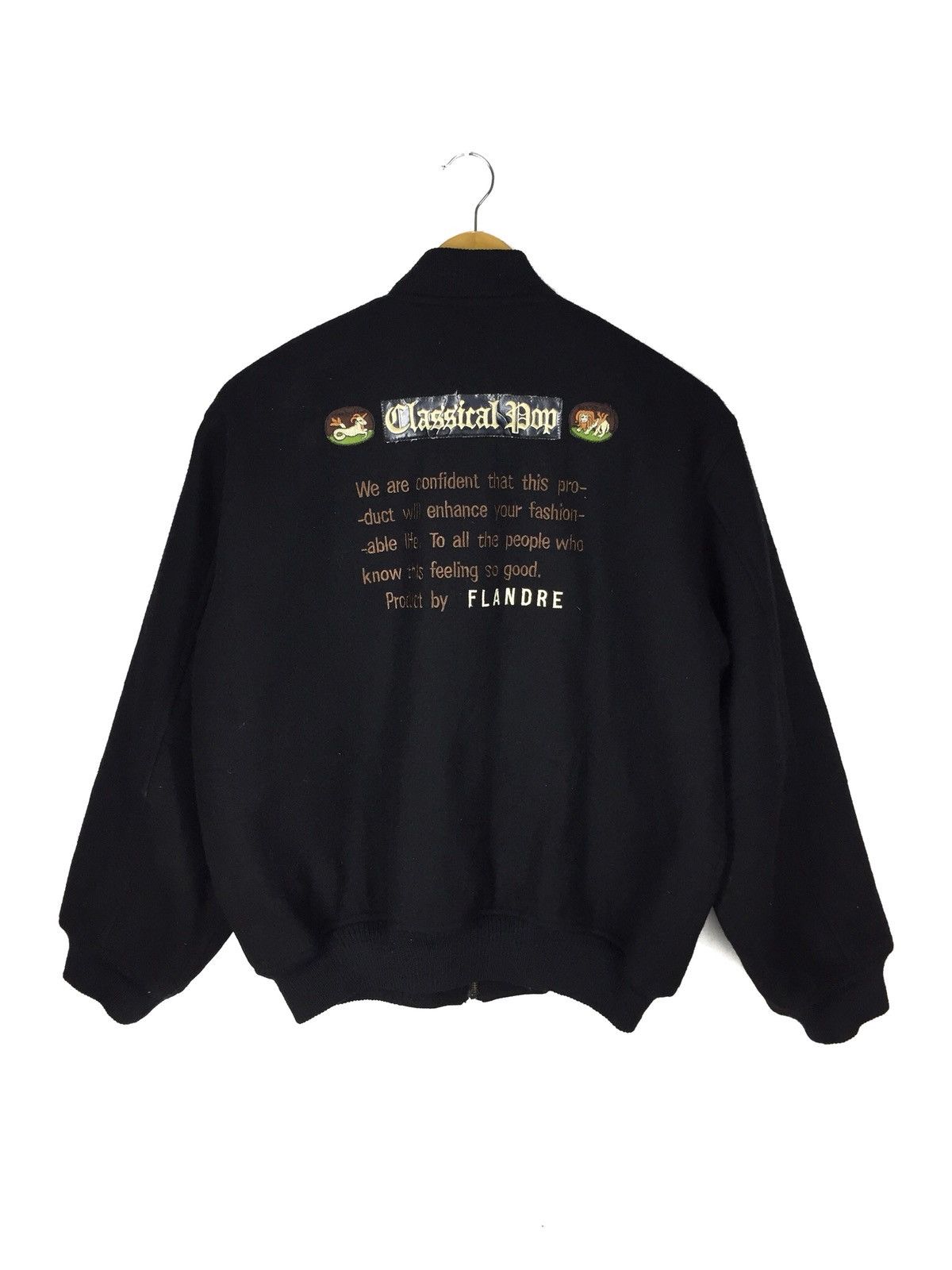 image of Vintage Flandre Wool Varsity/bomber Jacket in Black, Men's (Size Medium)