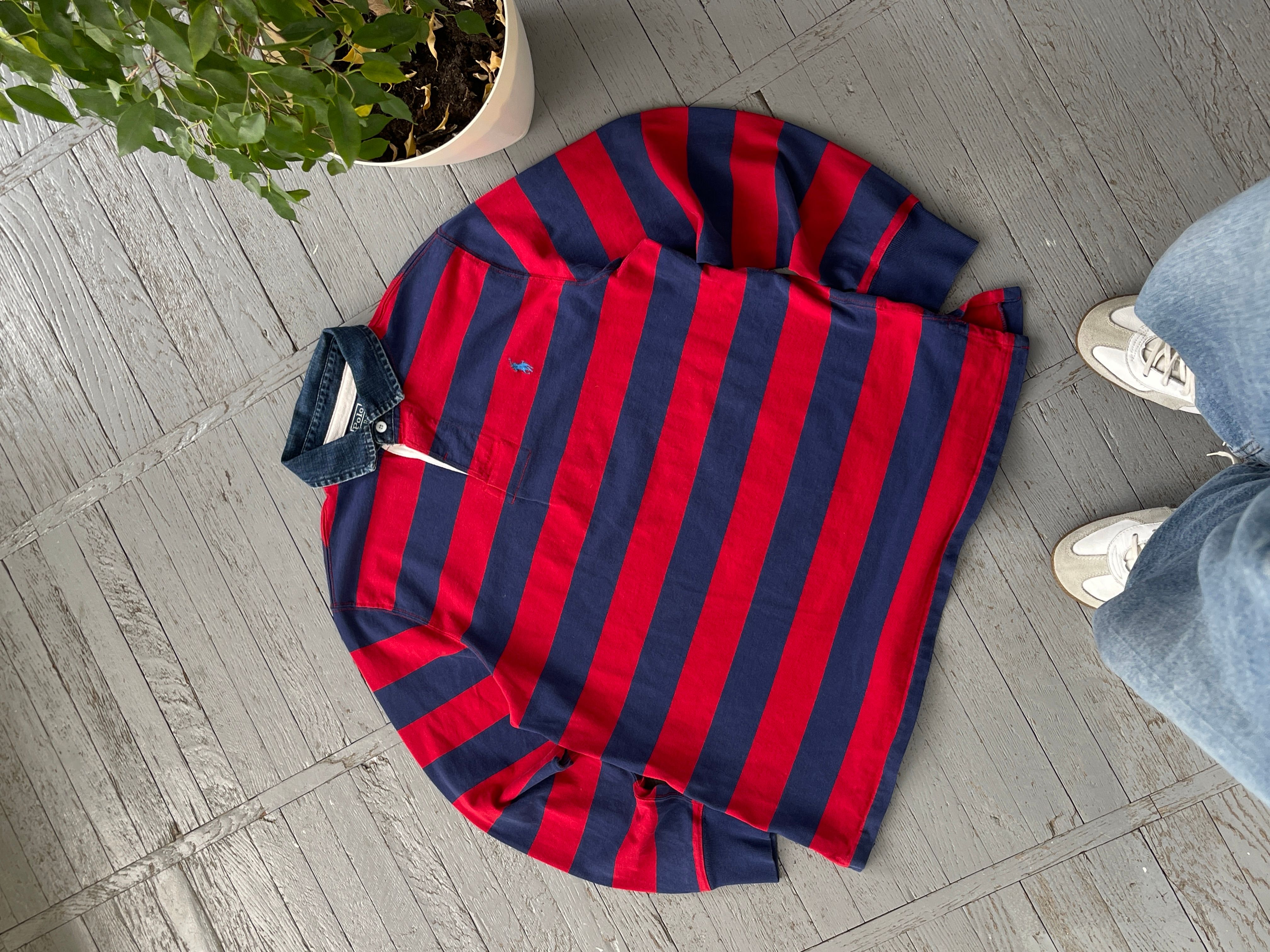 Pre-owned Polo Ralph Lauren X Vintage Polo Ralph Laurent Striped Rugby Shirt In Red Blue