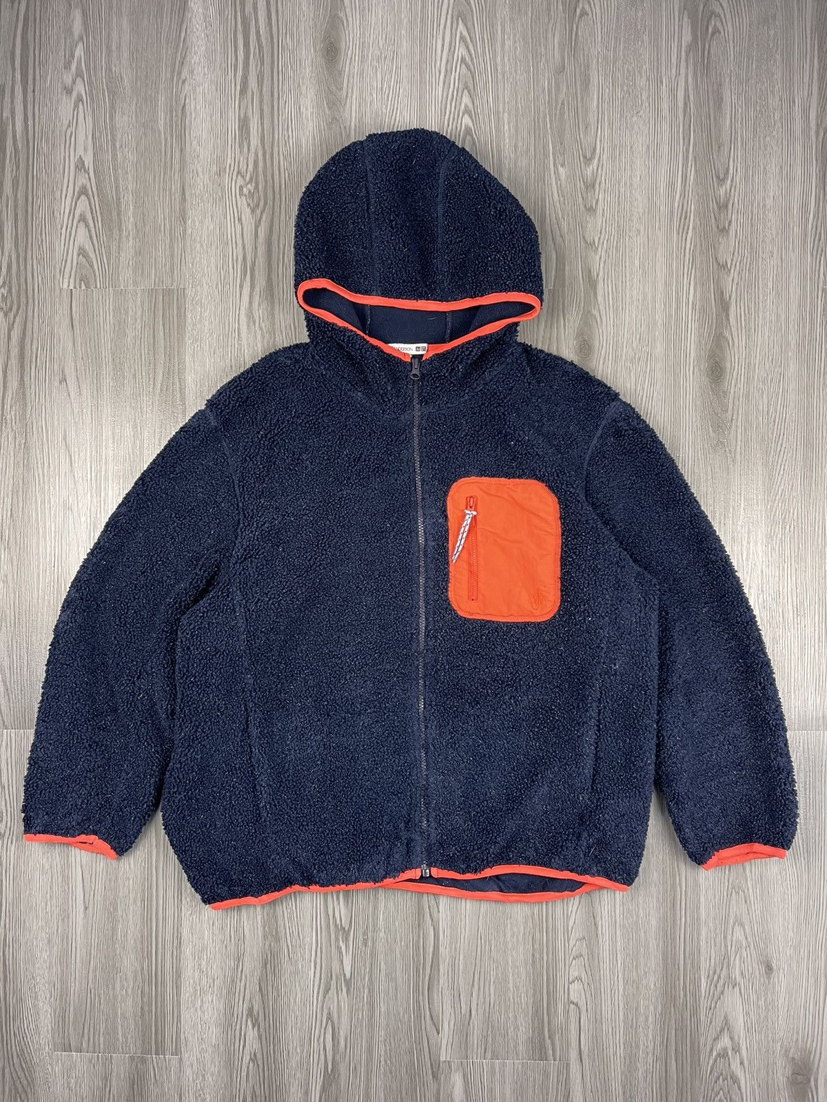 image of J W Anderson x Uniqlo J.w.anderson X Uniqlo Sherpa Fleece Hooded Jacket in Blueblack/Orange (Size X