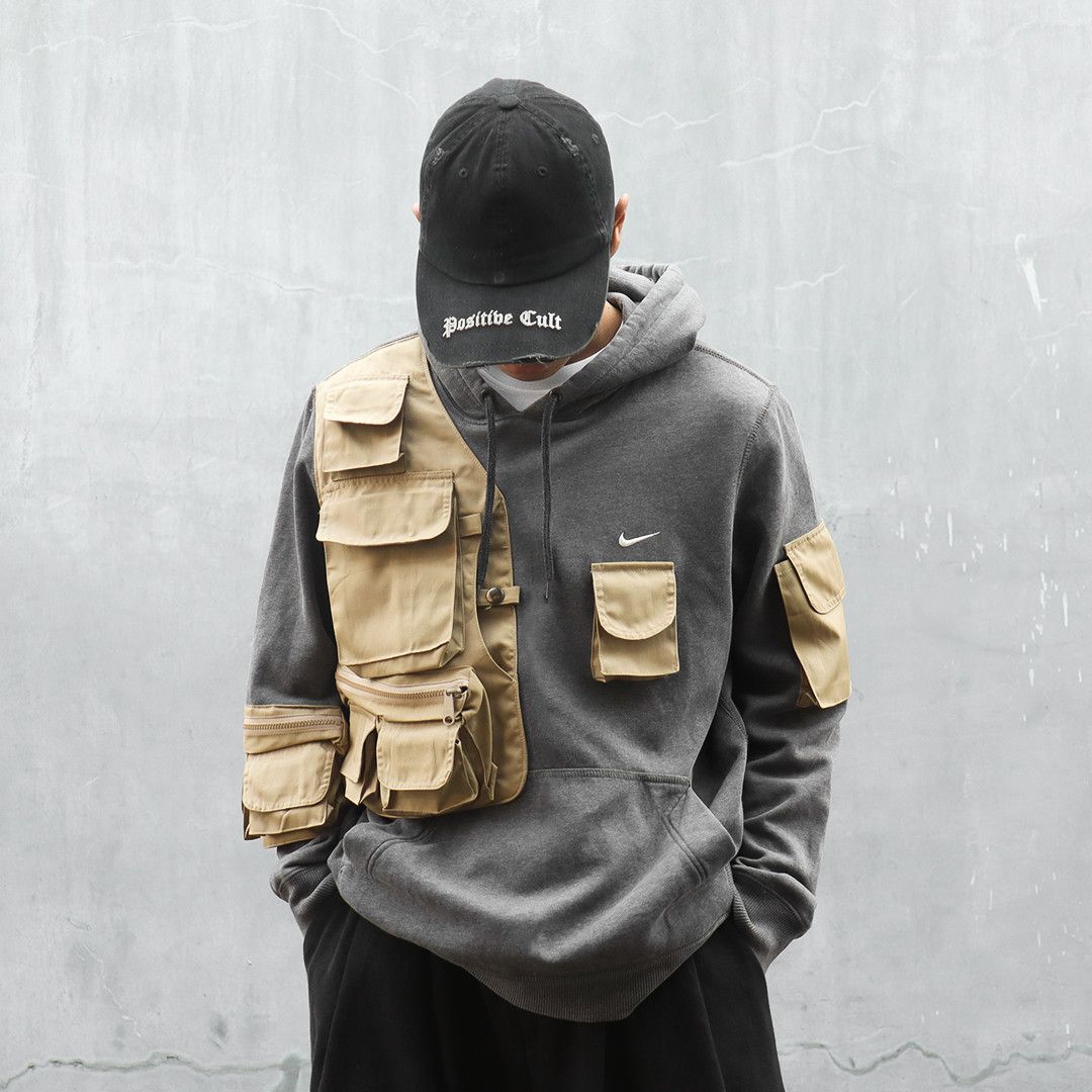 Nike × Streetwear Reworked Tactical Nike Hoodie dark Grey/Tan | Grailed