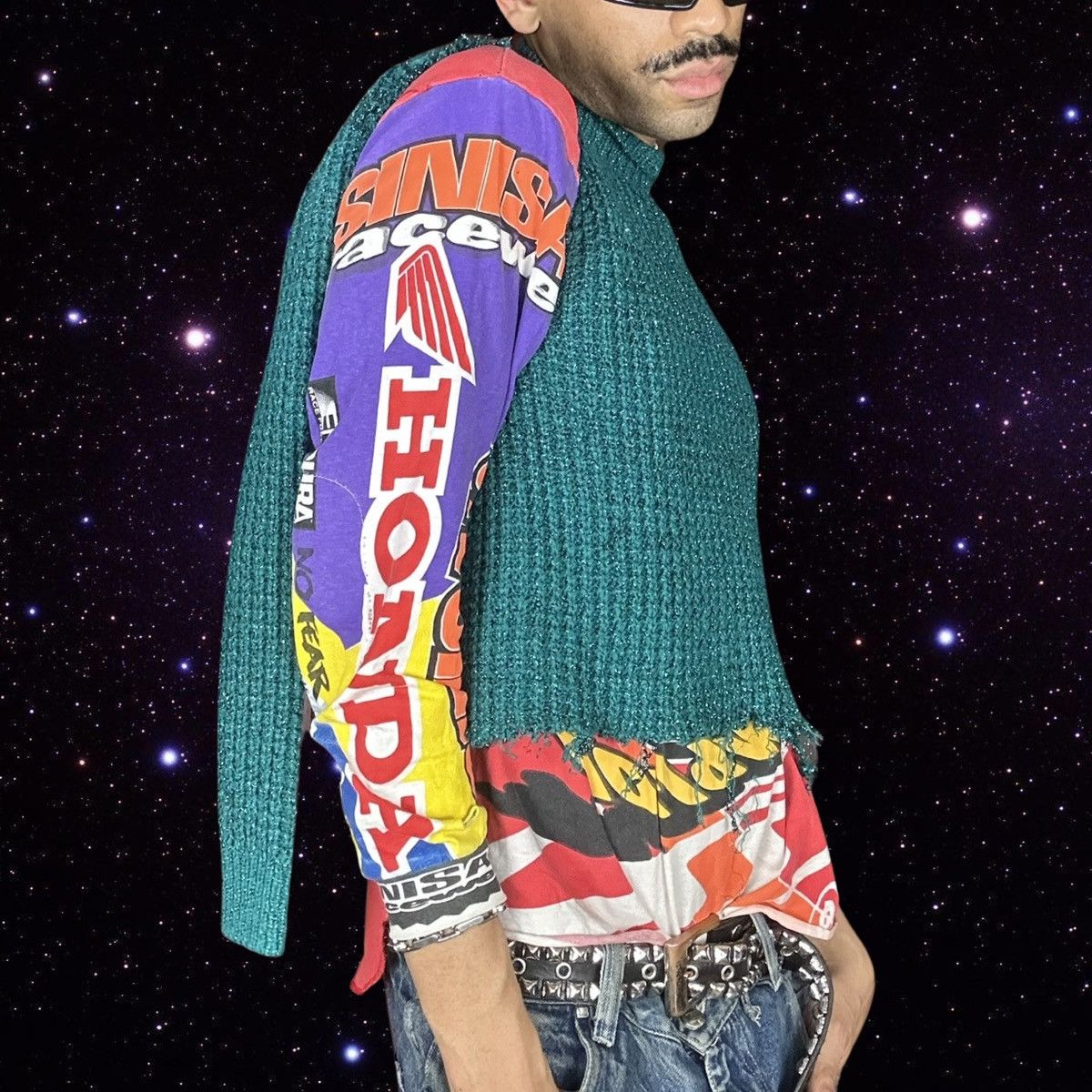 Vintage ASTROBOI* Green Metallic Grunge Sweater - Medium Size US M / EU 48-50 / 2 - 4 Thumbnail