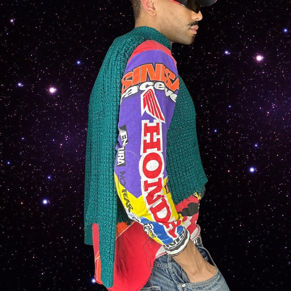 Vintage ASTROBOI* Green Metallic Grunge Sweater - Medium Size US M / EU 48-50 / 2 - 5 Thumbnail