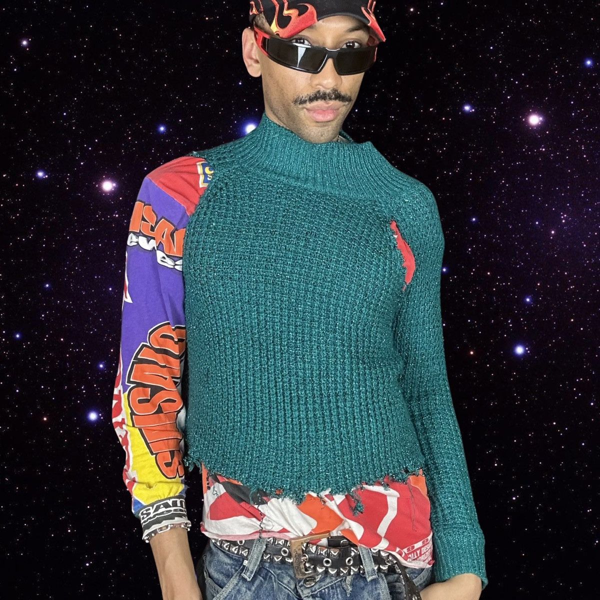 Vintage ASTROBOI* Green Metallic Grunge Sweater - Medium Size US M / EU 48-50 / 2 - 1 Thumbnail