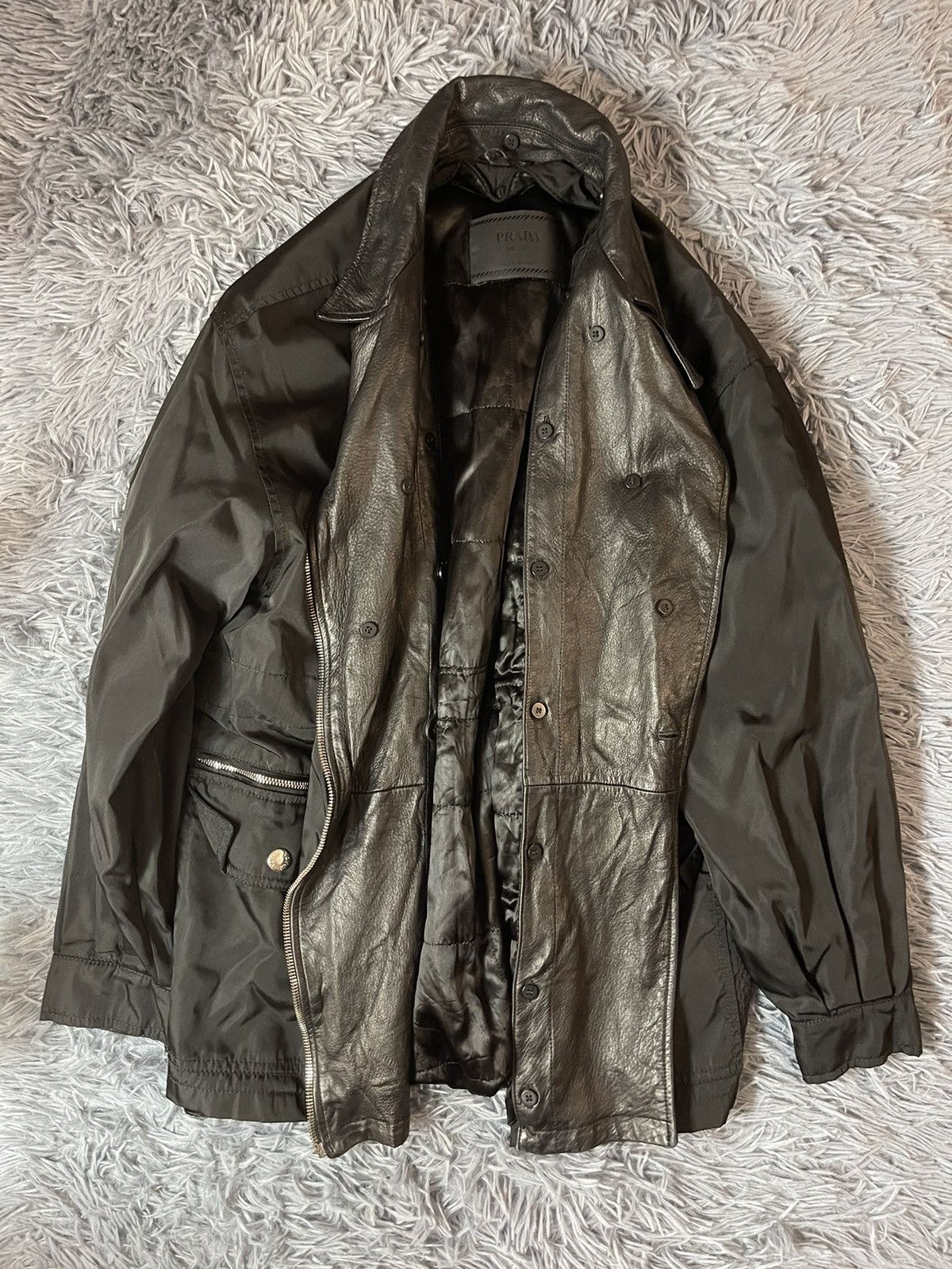 Prada × Vintage Prada nylon + leather avant garde belted biker jacket Size US M / EU 48-50 / 2 - 2 Thumbnail