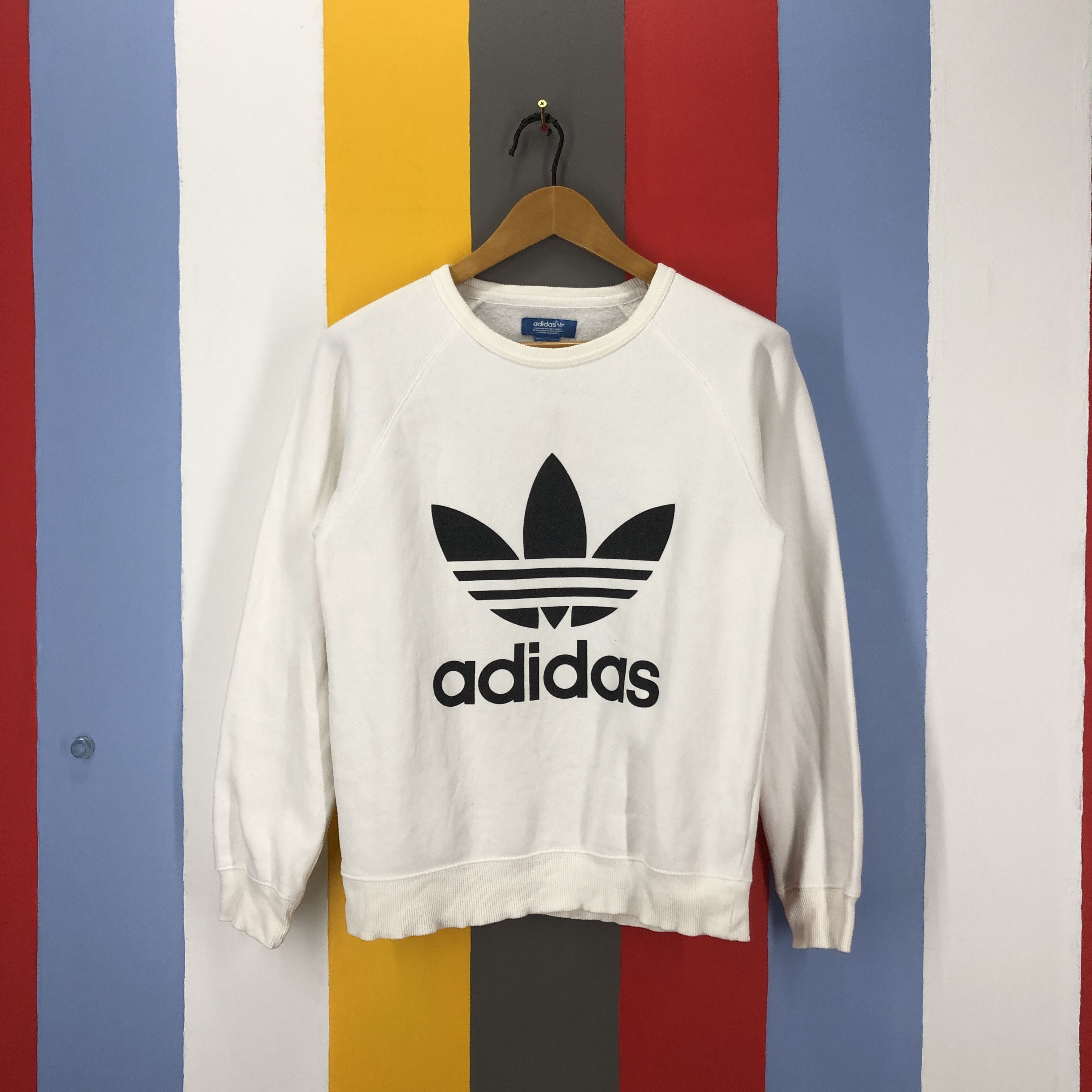 image of Adidas Trifoil Crew Neck Sweatshirt 0916/ah in White, Men's (Size Small)