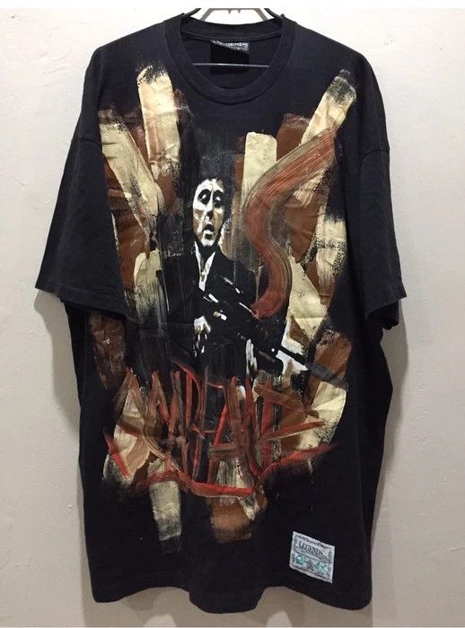 image of Vintage Scarface Movie Al Pacino Tony Montana Hand Printed in Black, Men's (Size 2XL)