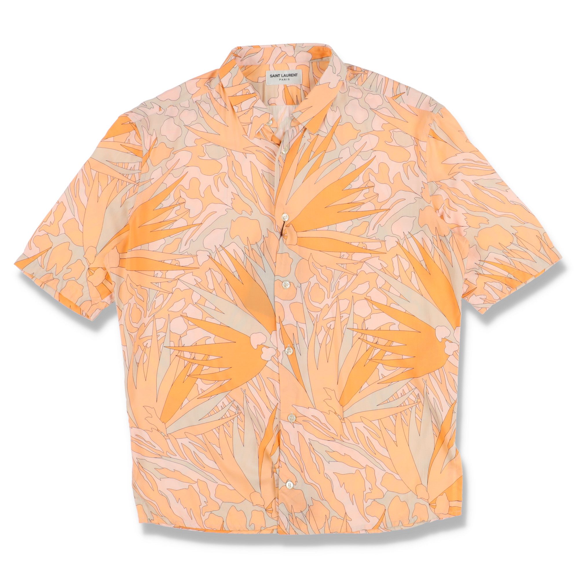 image of Saint Laurent Paris Orange Jungle Print Viscose Short Sleeve Shirt, Men's (Size Medium)