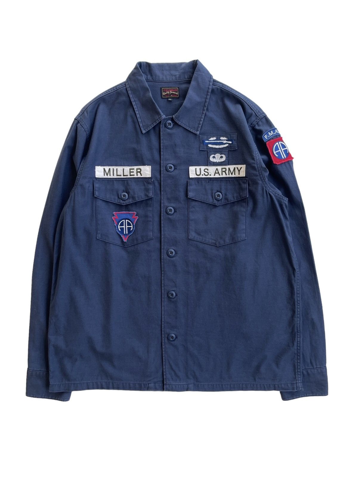 image of M 65 Field Jacket x Vintage Fieldman U.s.army Airbone Military Edwin Shirts in Navy Blue (Size XL)