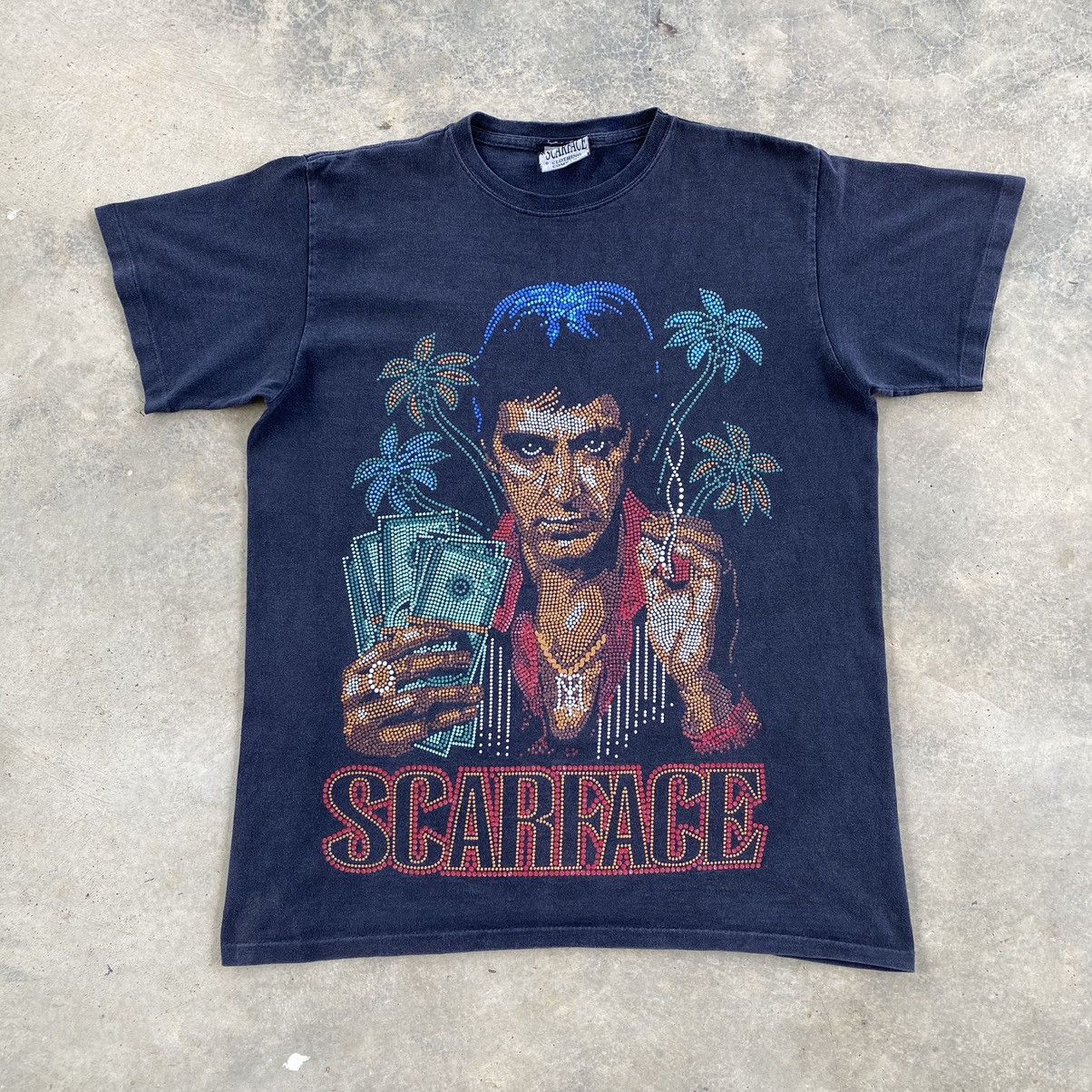 image of Vintage 90's Scarface Tony Montana Movie Tshirt in Faded, Men's (Size Large)