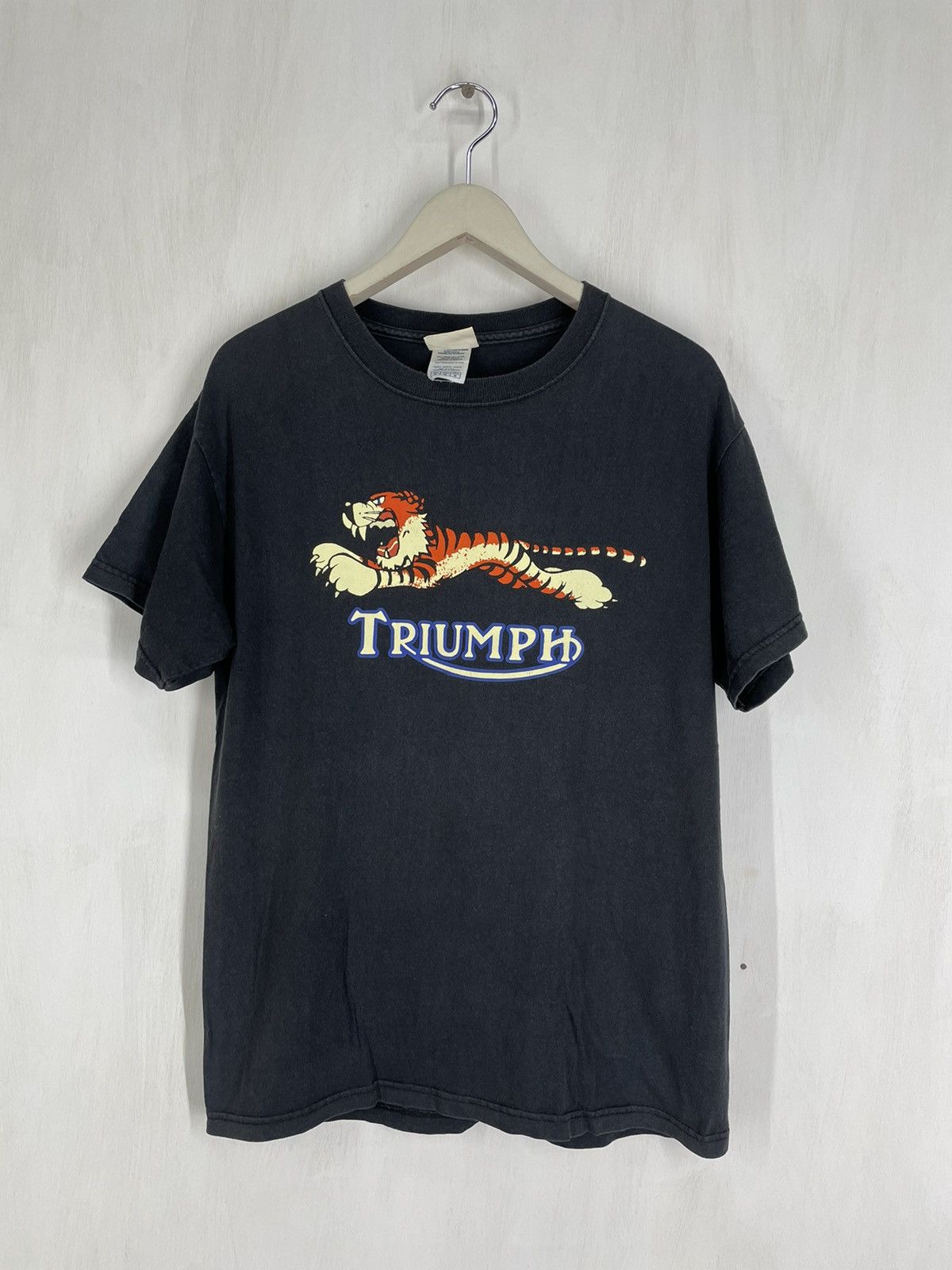 image of Vintage Y2K Triumph Motorcycle Tiger T Shirt in Black, Men's (Size Medium)
