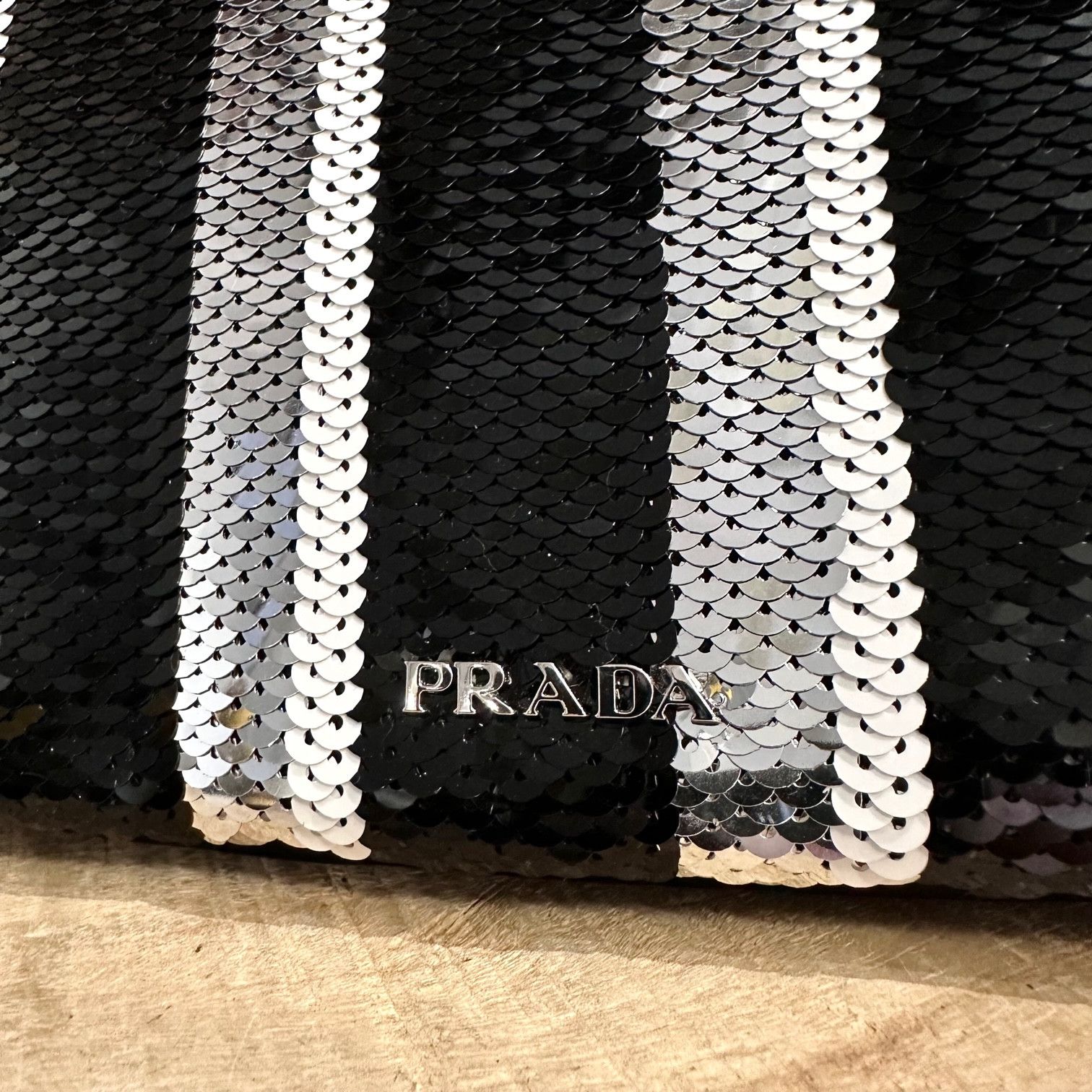 Prada Prada Twoway Kanapa Black Silver Sequined Satin Mini Tote Size ONE SIZE - 3 Thumbnail
