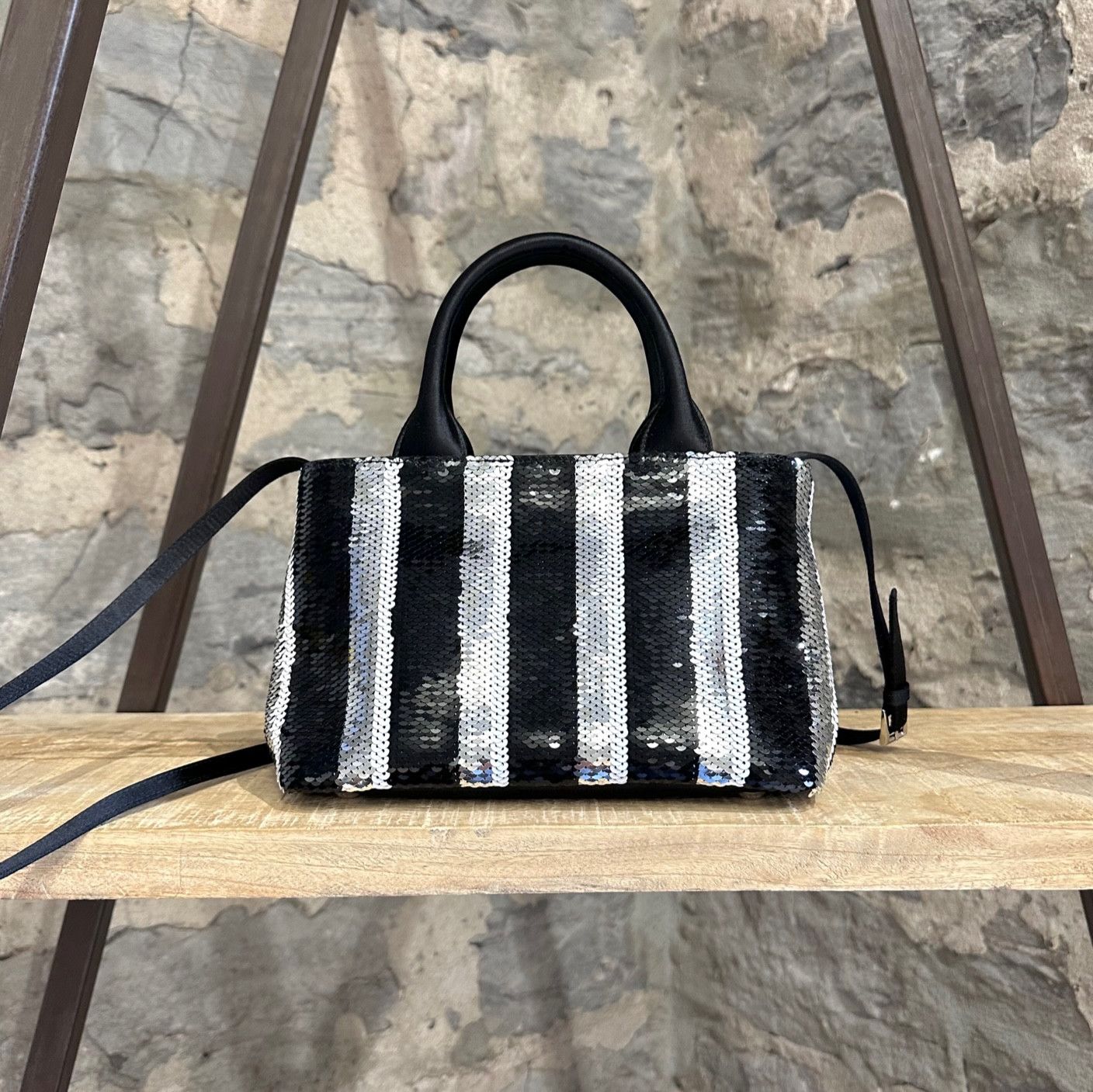 Prada Prada Twoway Kanapa Black Silver Sequined Satin Mini Tote Size ONE SIZE - 5 Thumbnail