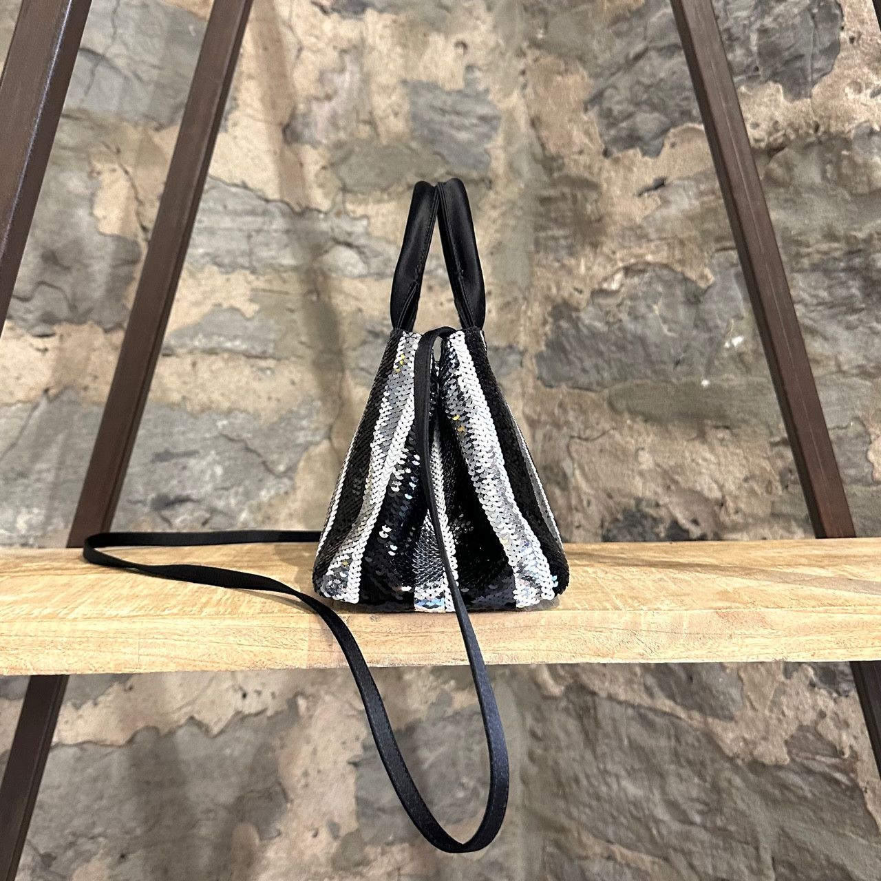 Prada Prada Twoway Kanapa Black Silver Sequined Satin Mini Tote Size ONE SIZE - 4 Thumbnail