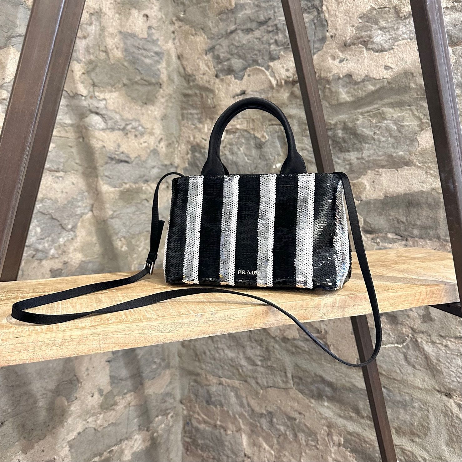 Prada Prada Twoway Kanapa Black Silver Sequined Satin Mini Tote Size ONE SIZE - 1 Thumbnail