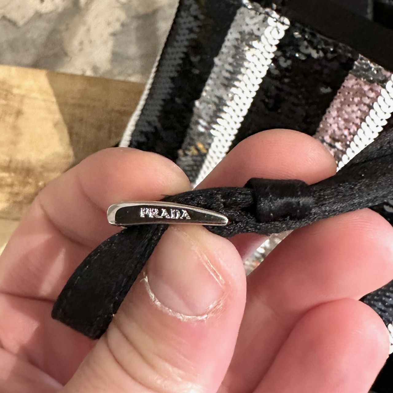 Prada Prada Twoway Kanapa Black Silver Sequined Satin Mini Tote Size ONE SIZE - 8 Thumbnail