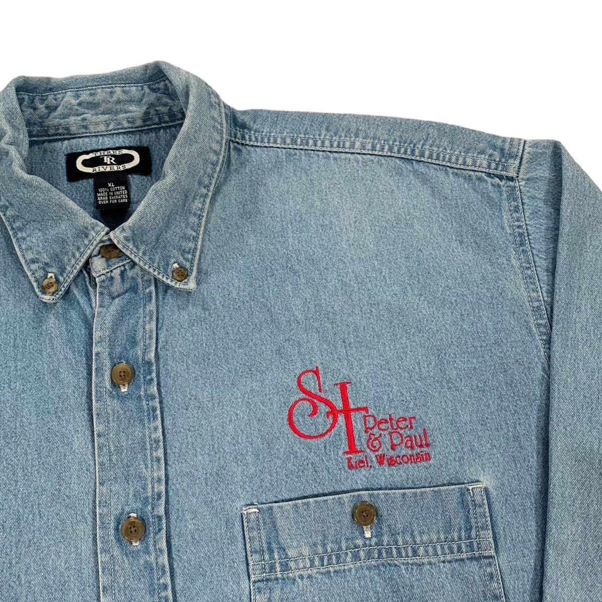 Vintage VTG St Peter & Paul School Riel Wisconsin L/S Denim Shirt Size US XL / EU 56 / 4 - 2 Thumbnail