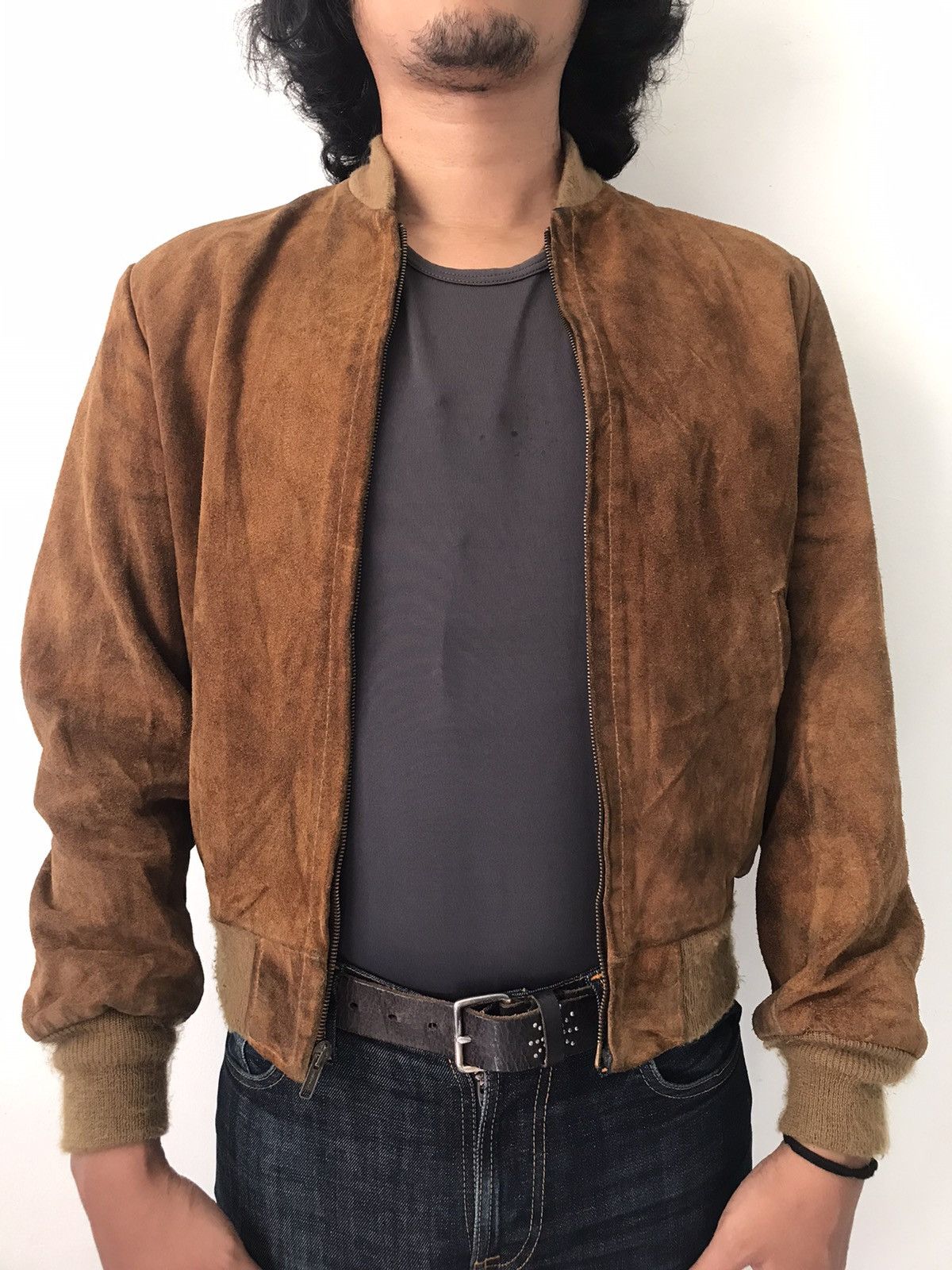 image of Schott 90's Suede Leather Jacket in Dark Brown, Men's (Size Medium)