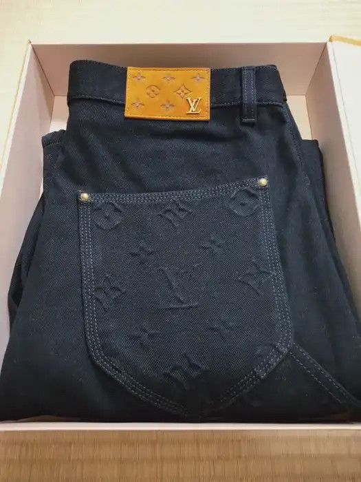 image of Louis Vuitton Monogram Detail Carpenter Denim Pants in Black, Men's (Size 33)