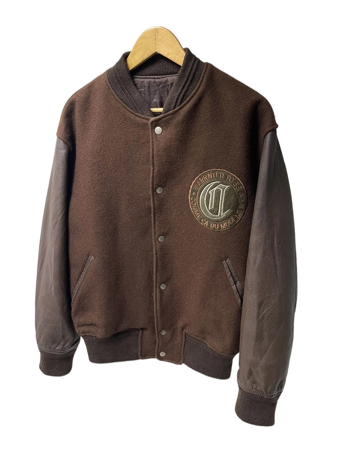image of Varsity Jacket x Vintage Comme Ca Du Wool Varsity Leather Jacket in Brown, Men's (Size Large)