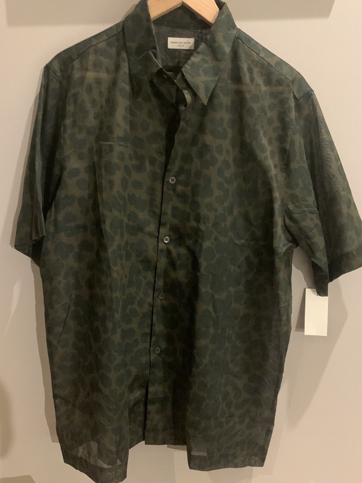 image of Dries Van Noten Leopard Print Silk Short Sleeve Shirt, Men's (Size Medium)