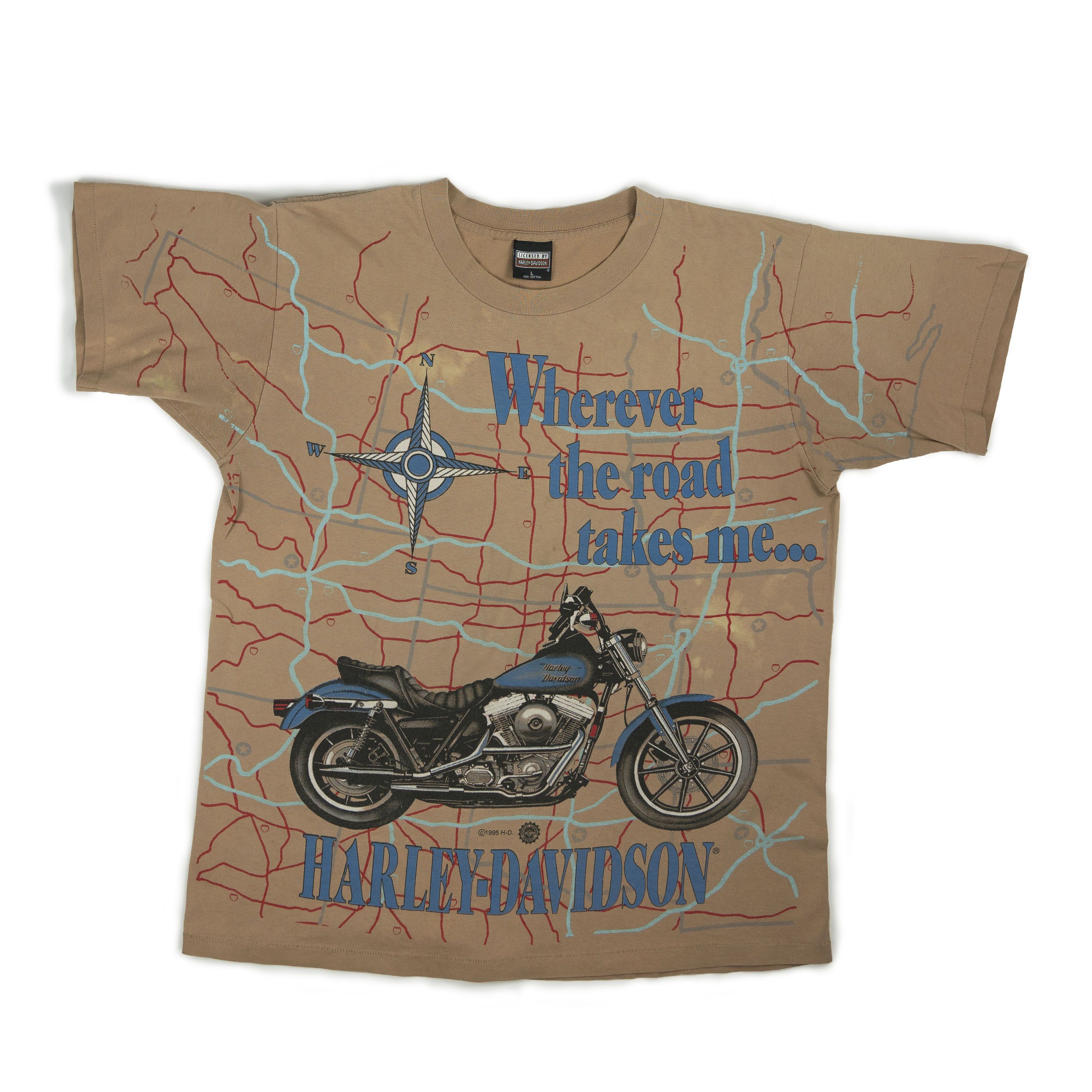 Harley Davidson Vintage 1995 Harley Davidson Tee Shirt Faded Tan Size US L / EU 52-54 / 3 - 1 Thumbnail