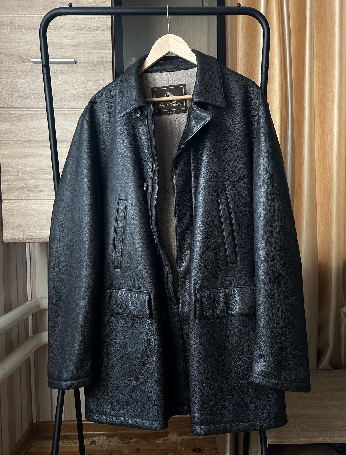 image of Lora Piana Leather Coat Parka Black Size Xxl, Men's