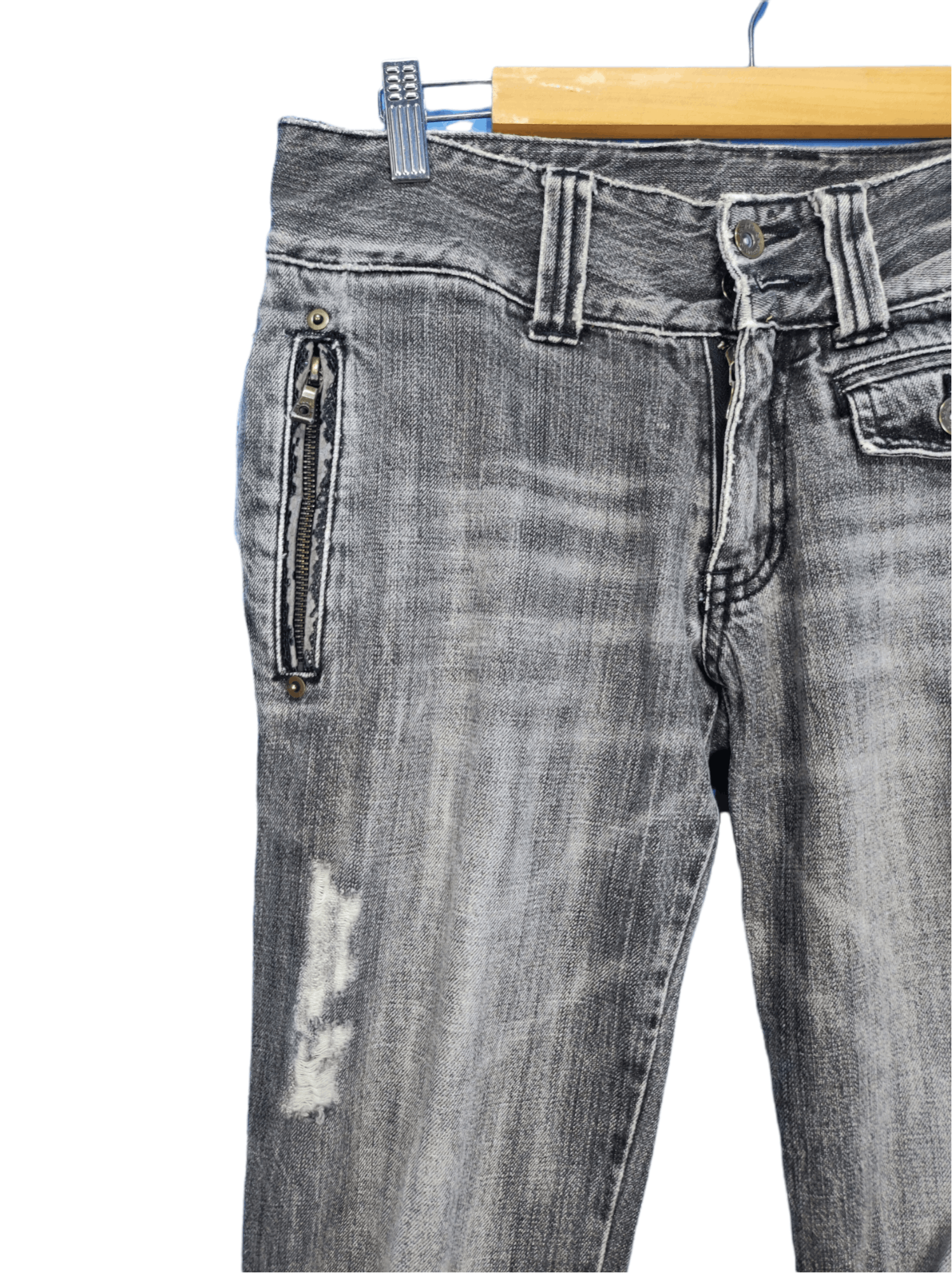 If Six Was Nine × Le Grande Bleu (L.G.B.) × semanticdesign Vintage Semantic Design Ripped Torn Skinny Jeans Size US 30 / EU 46 - 4 Thumbnail
