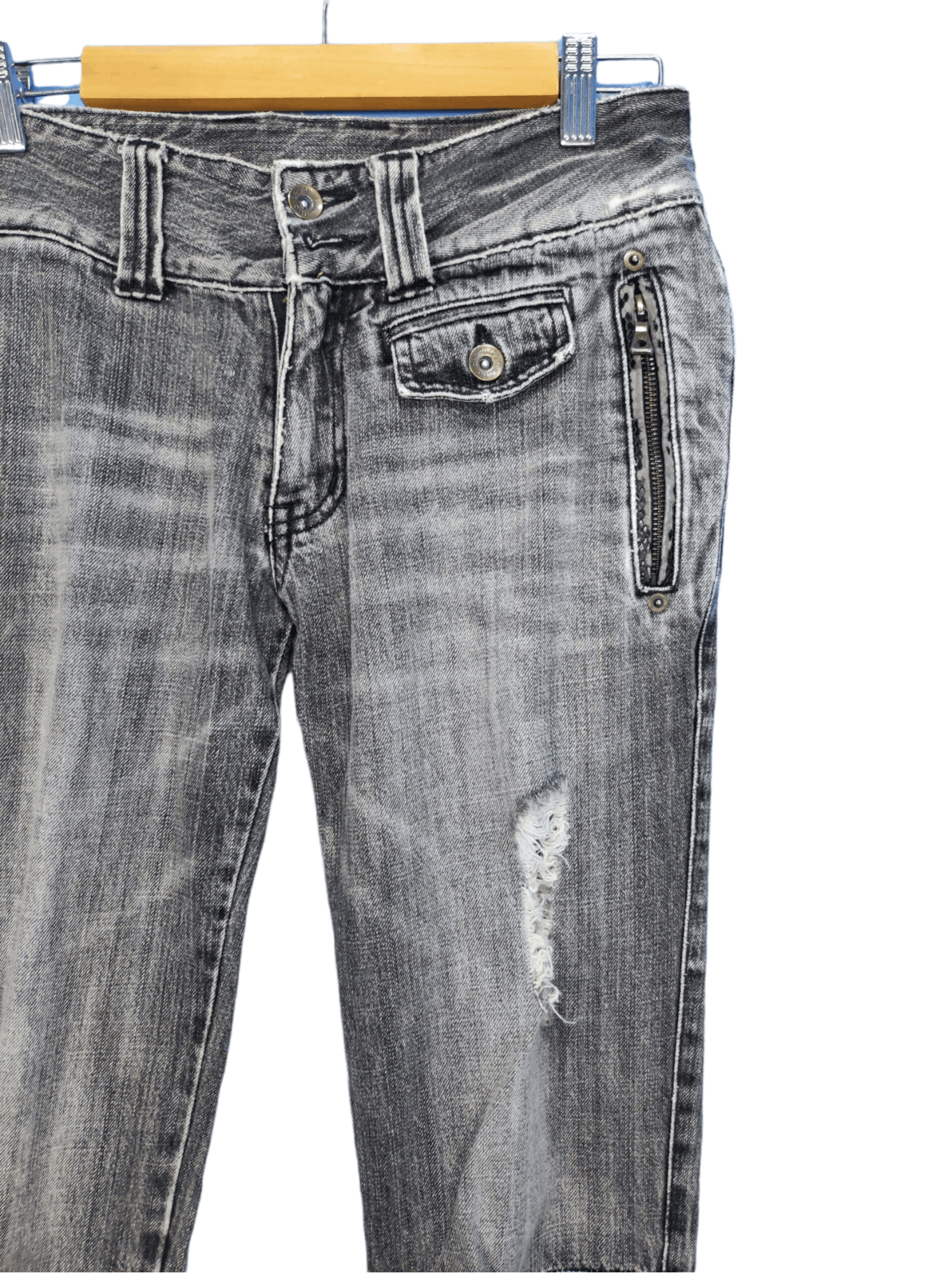 If Six Was Nine × Le Grande Bleu (L.G.B.) × semanticdesign Vintage Semantic Design Ripped Torn Skinny Jeans Size US 30 / EU 46 - 3 Thumbnail