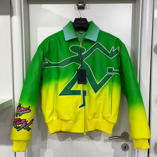 Louis Vuitton Fluo Gradient Leather Bomber Green for Sale in