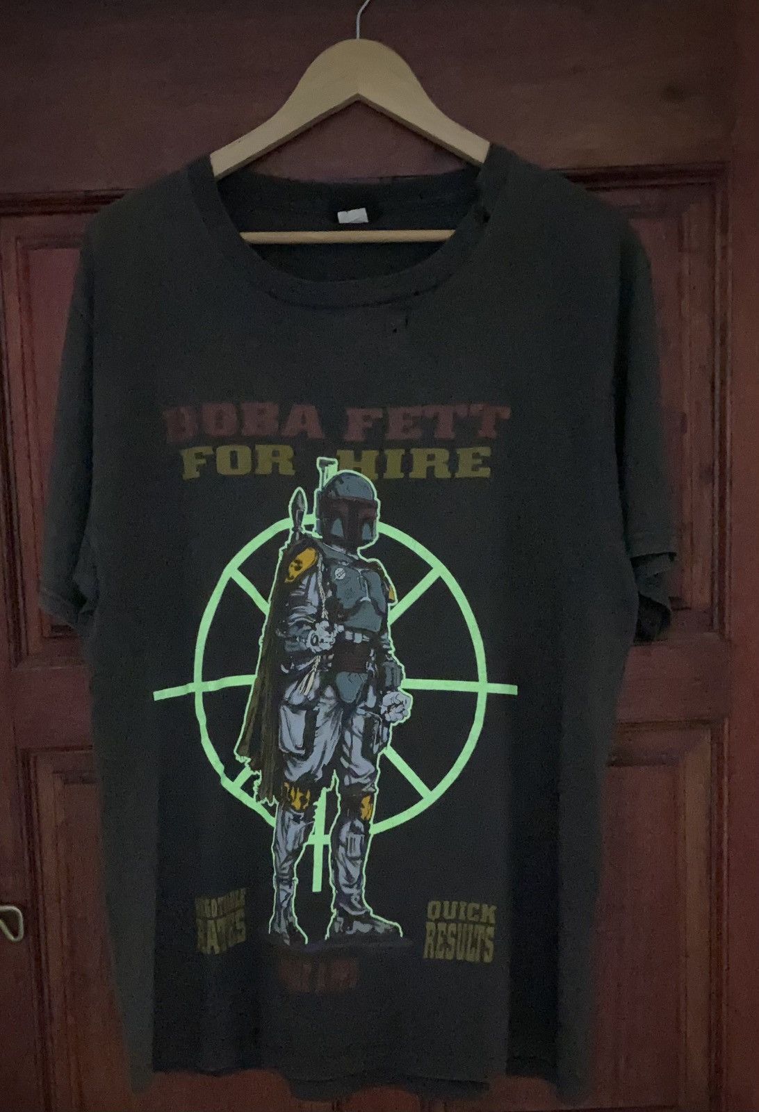 image of Vintage 1996 Boba Fett Star Wars Glow In The Dark Promo Tee in Sun Faded, Men's (Size Large)