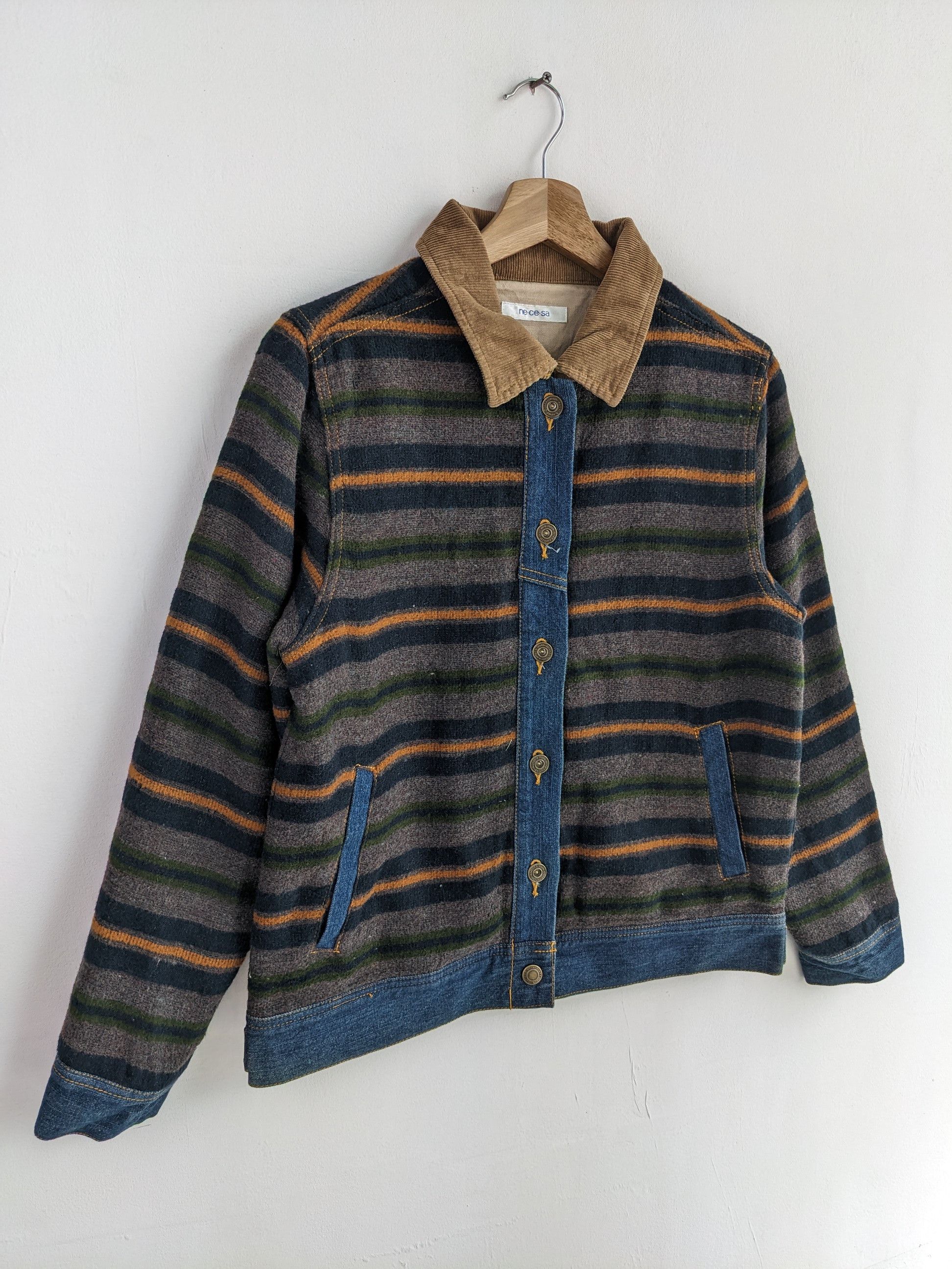 Japanese Brand × Vintage 🇯🇵 Vintage 1990s Wool Denim Jacket Stripe by necesa Size US M / EU 48-50 / 2 - 4 Thumbnail