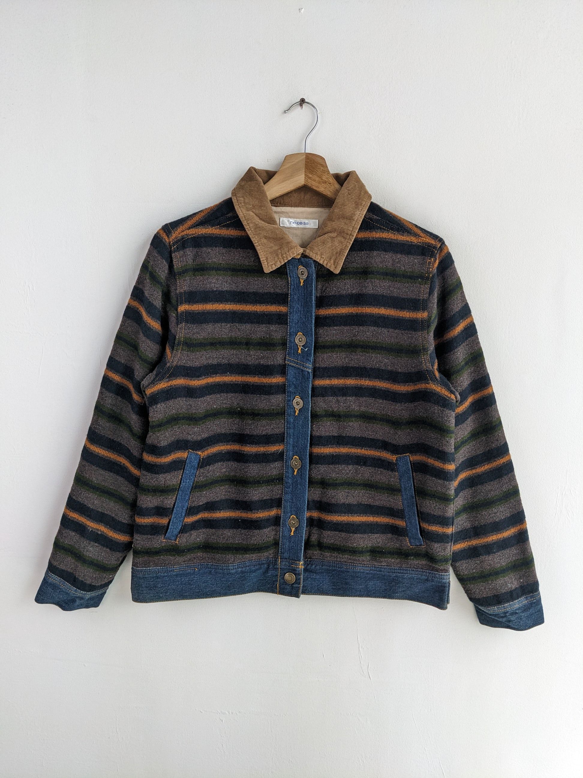 Japanese Brand × Vintage 🇯🇵 Vintage 1990s Wool Denim Jacket Stripe by necesa Size US M / EU 48-50 / 2 - 1 Thumbnail