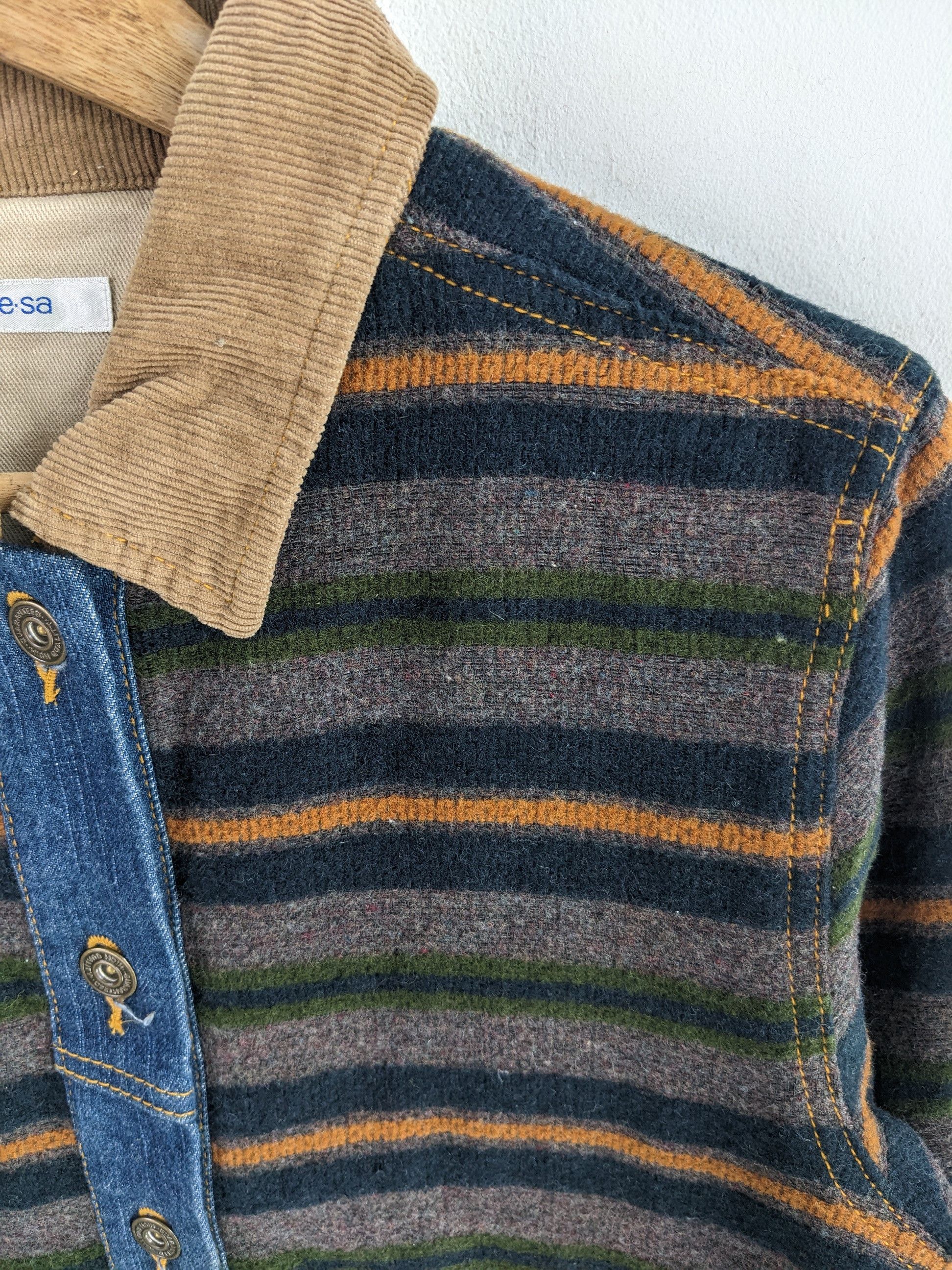 Japanese Brand × Vintage 🇯🇵 Vintage 1990s Wool Denim Jacket Stripe by necesa Size US M / EU 48-50 / 2 - 7 Thumbnail