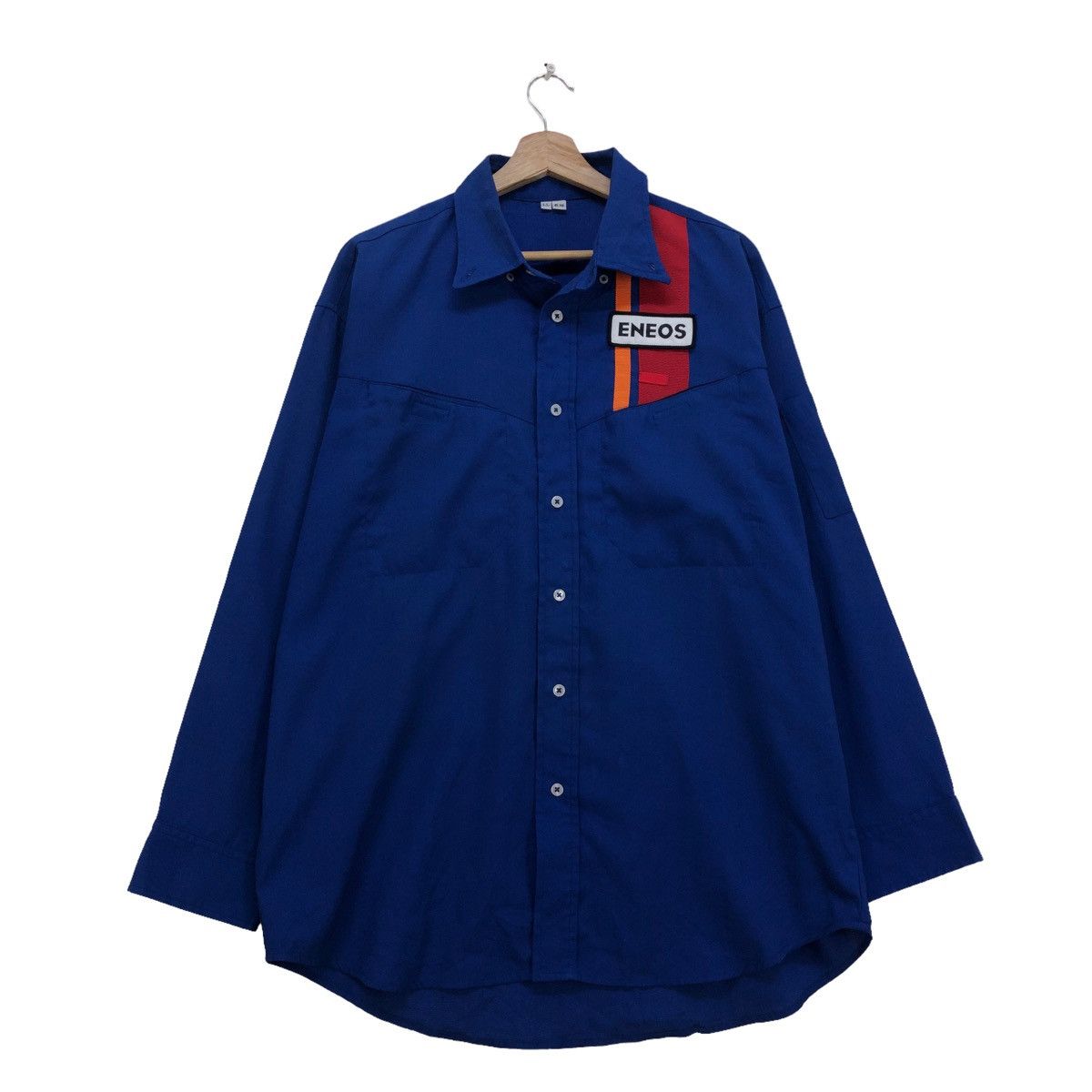image of Vintage Eneos Worker Long Sleeve Button Up in Blue, Men's (Size Medium)