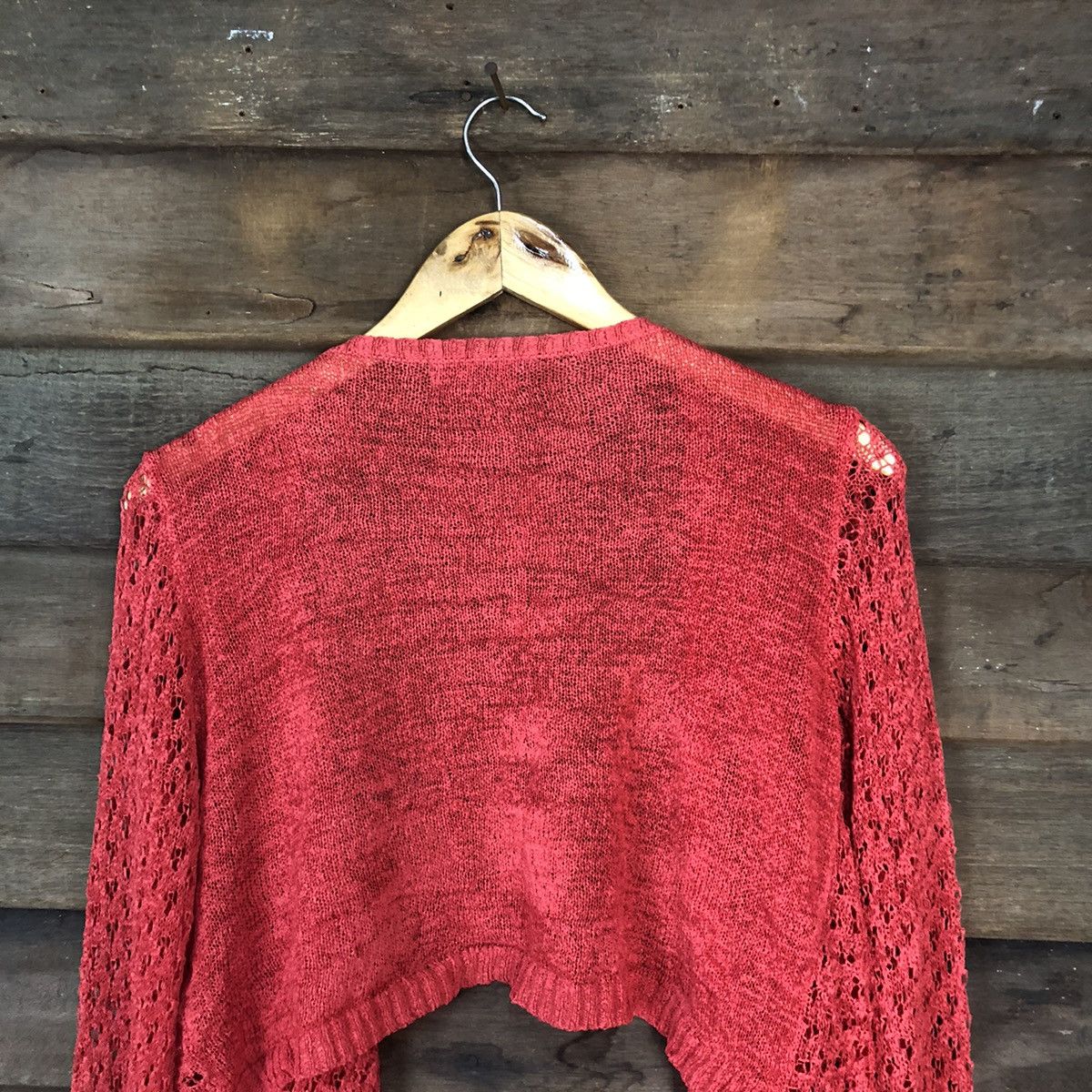 Japanese Brand CKM Mesh Net Crochet Red Cardigan Knitwear #7146 Size L / US 10 / IT 46 - 11 Thumbnail