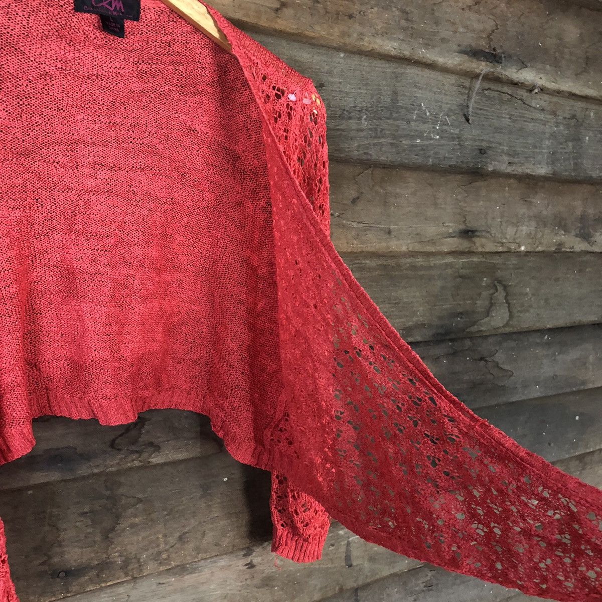 Japanese Brand CKM Mesh Net Crochet Red Cardigan Knitwear #7146 Size L / US 10 / IT 46 - 9 Thumbnail