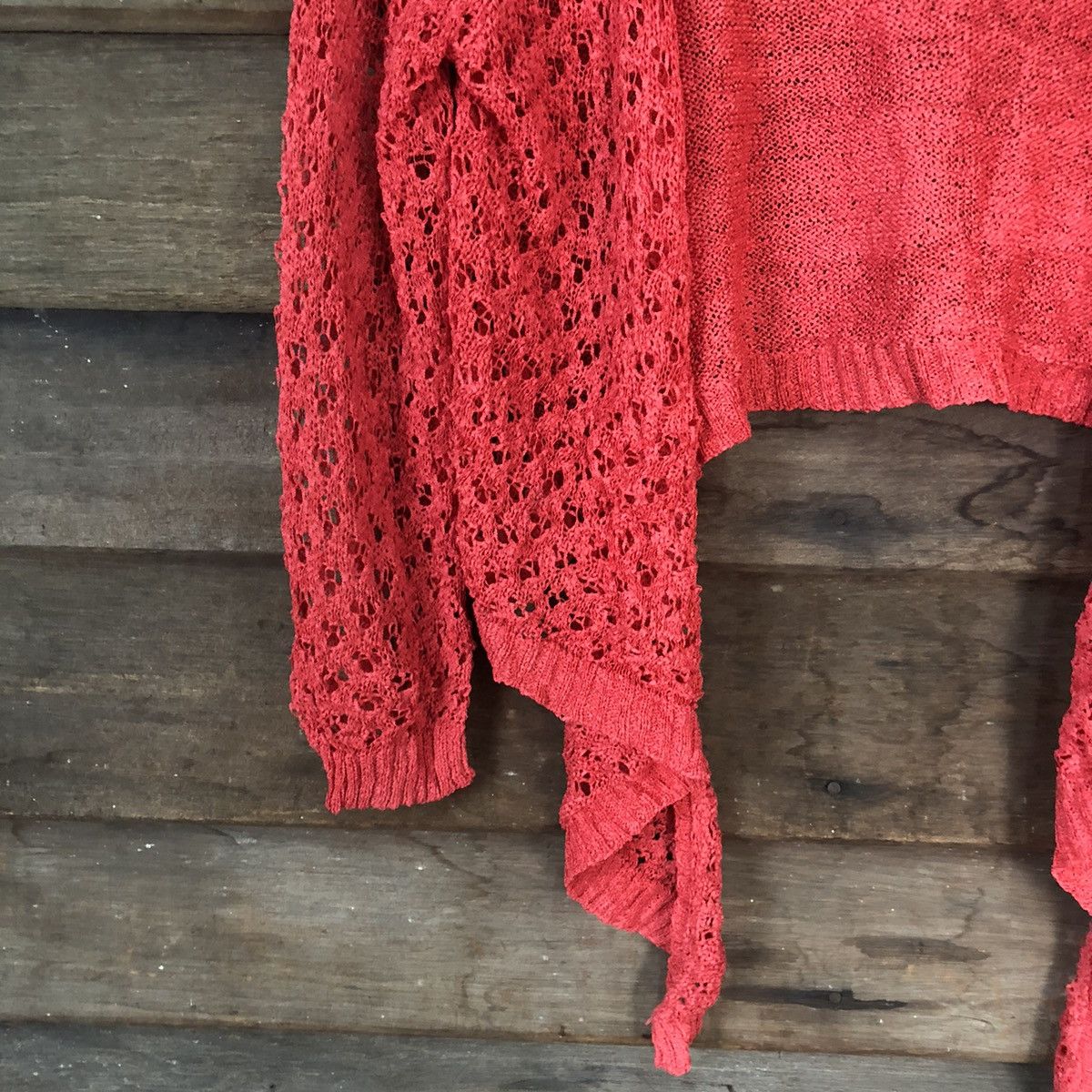 Japanese Brand CKM Mesh Net Crochet Red Cardigan Knitwear #7146 Size L / US 10 / IT 46 - 4 Thumbnail