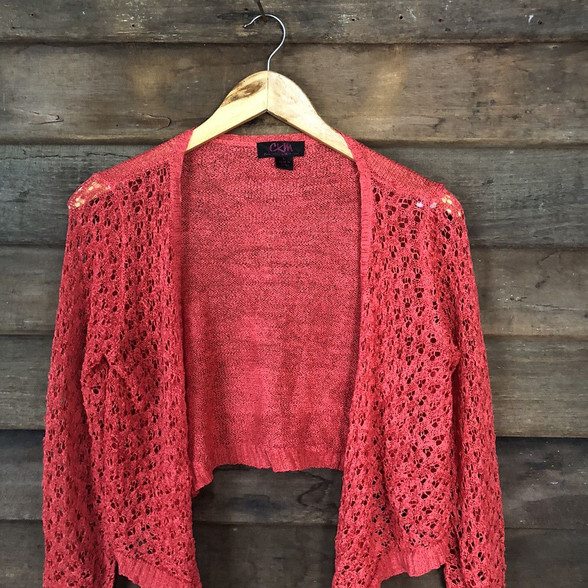 Japanese Brand CKM Mesh Net Crochet Red Cardigan Knitwear #7146 Size L / US 10 / IT 46 - 2 Thumbnail