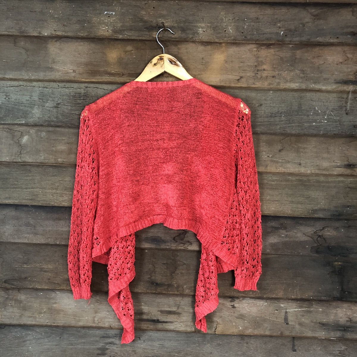 Japanese Brand CKM Mesh Net Crochet Red Cardigan Knitwear #7146 Size L / US 10 / IT 46 - 10 Thumbnail