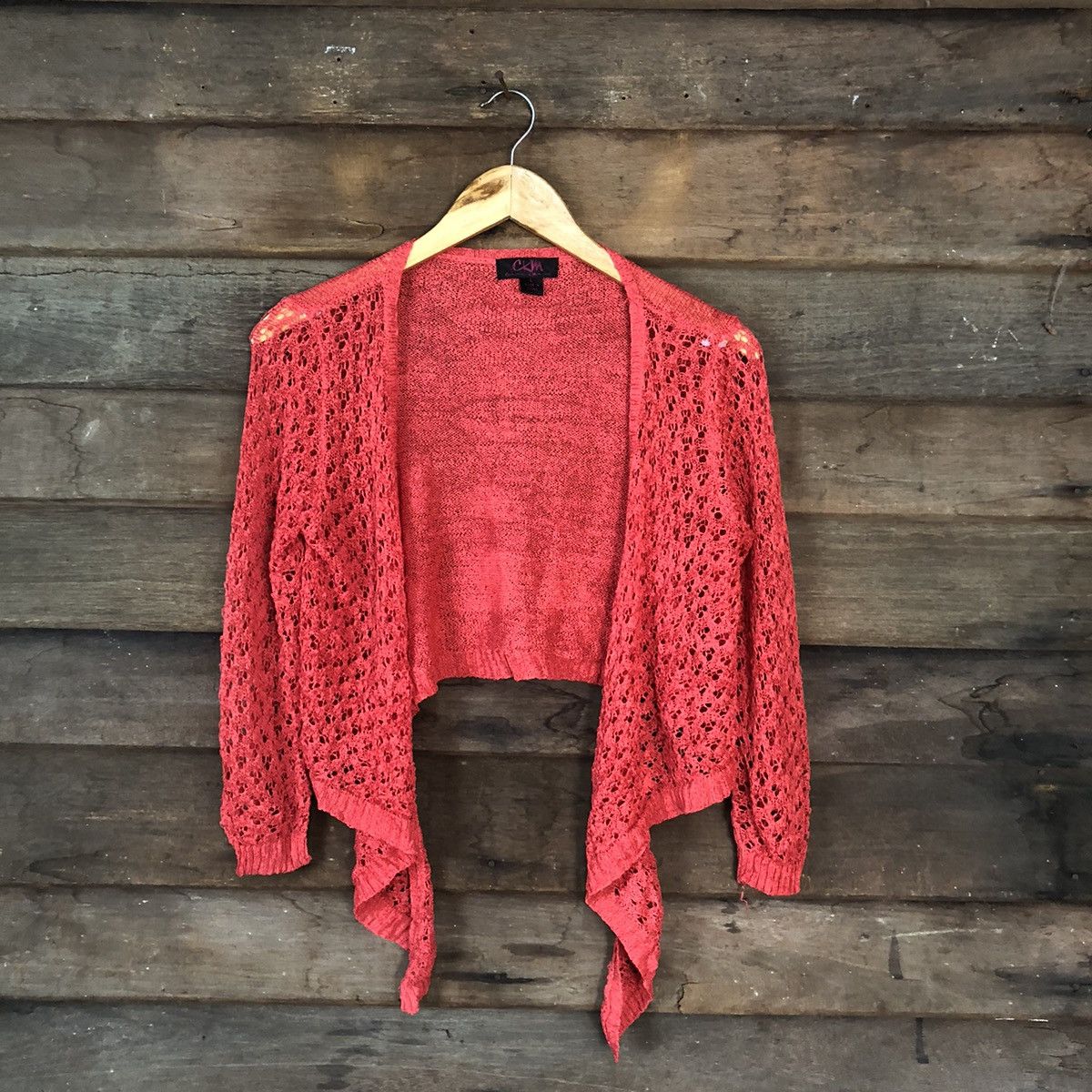 Japanese Brand CKM Mesh Net Crochet Red Cardigan Knitwear #7146 Size L / US 10 / IT 46 - 1 Thumbnail