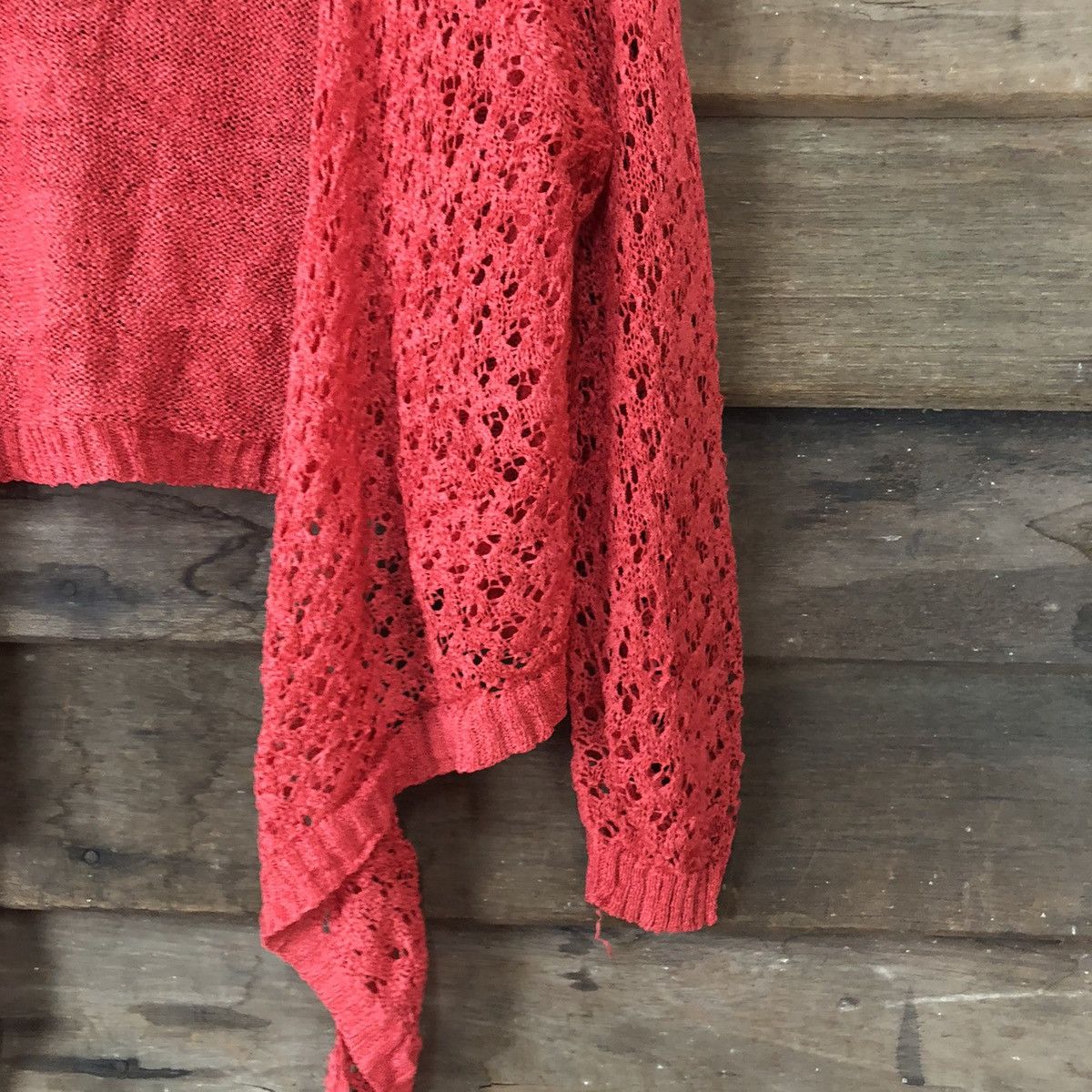 Japanese Brand CKM Mesh Net Crochet Red Cardigan Knitwear #7146 Size L / US 10 / IT 46 - 5 Thumbnail