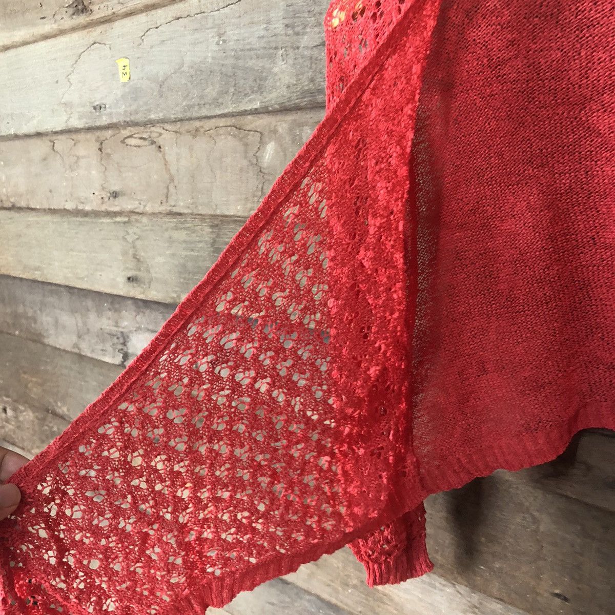 Japanese Brand CKM Mesh Net Crochet Red Cardigan Knitwear #7146 Size L / US 10 / IT 46 - 8 Thumbnail