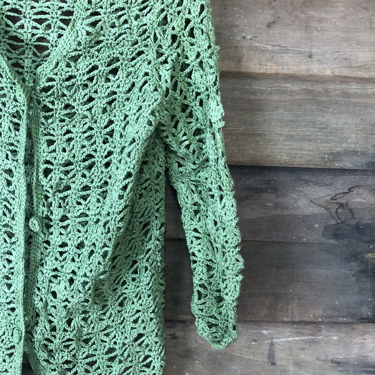 Homespun Knitwear Japan Mesh Net Crochet Green Cardigan Knitwear #7143 Size S / US 4 / IT 40 - 5 Thumbnail