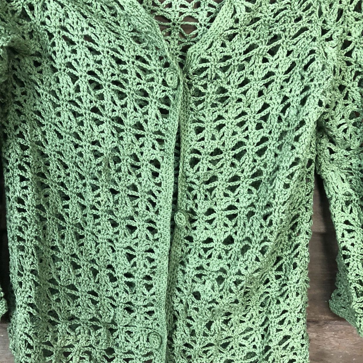 Homespun Knitwear Japan Mesh Net Crochet Green Cardigan Knitwear #7143 Size S / US 4 / IT 40 - 7 Thumbnail