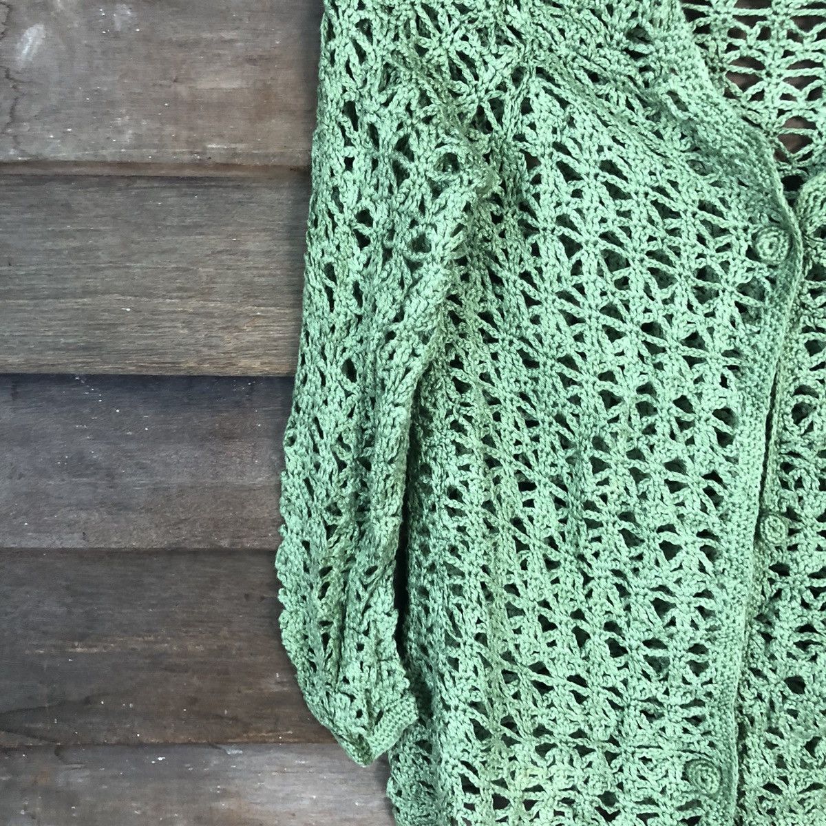 Homespun Knitwear Japan Mesh Net Crochet Green Cardigan Knitwear #7143 Size S / US 4 / IT 40 - 4 Thumbnail