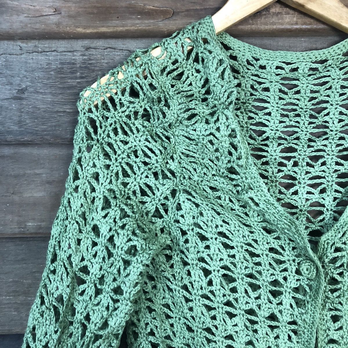 Homespun Knitwear Japan Mesh Net Crochet Green Cardigan Knitwear #7143 Size S / US 4 / IT 40 - 6 Thumbnail