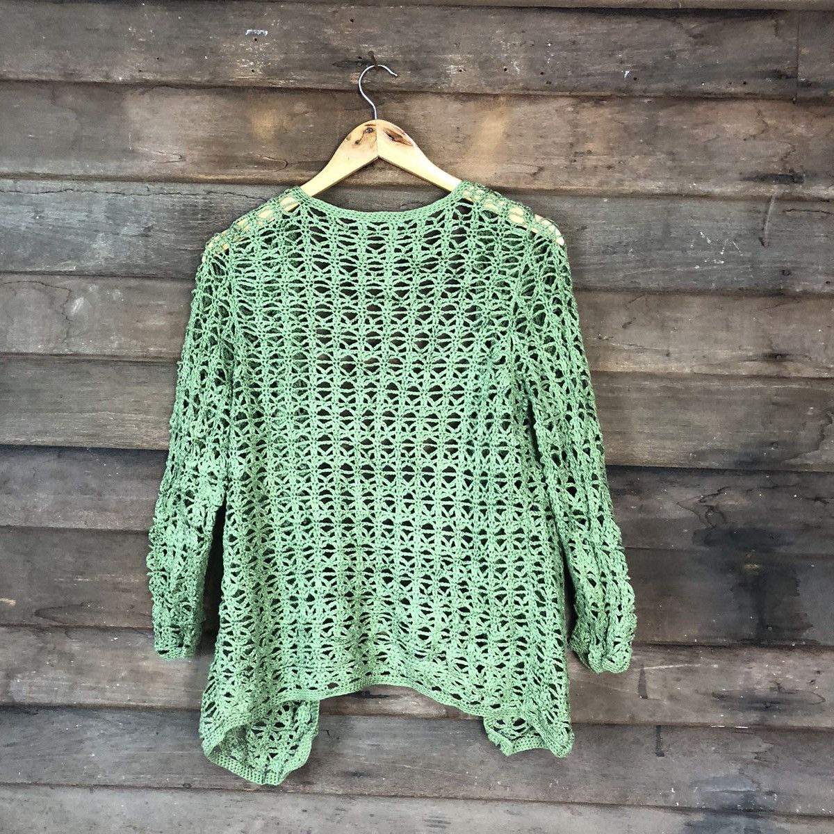 Homespun Knitwear Japan Mesh Net Crochet Green Cardigan Knitwear #7143 Size S / US 4 / IT 40 - 8 Thumbnail